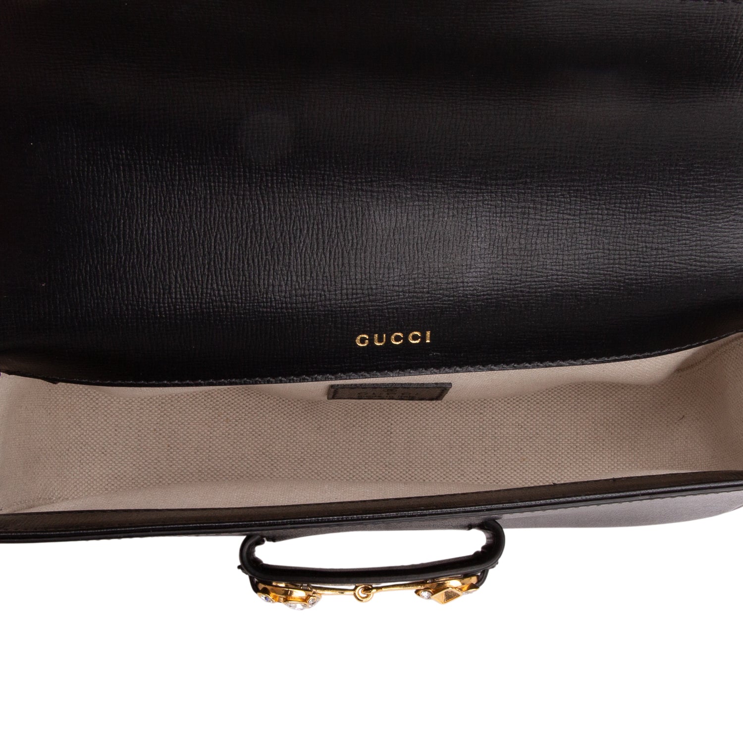 Gucci Black Azalea Calfskin Crystal Small Horsebit 1955 Shoulder Bag w/ Straps