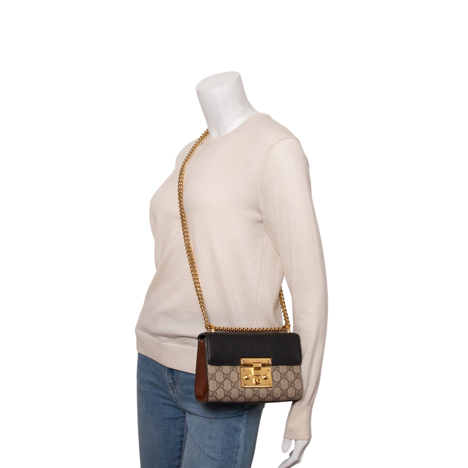 Gucci GG Supreme Monogram Moon Calfskin Small Padlock Shoulder Bag