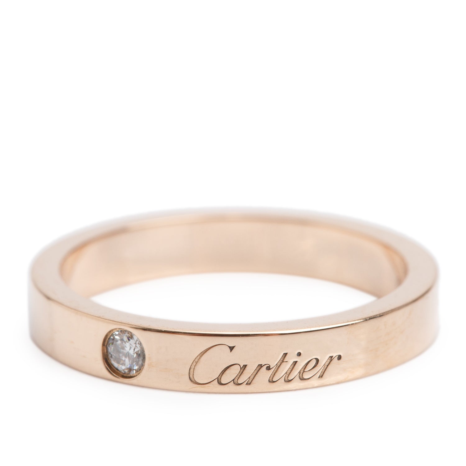 Cartier 2023 18k Rose Gold 1 Diamond C de Cartier 3 MM Wedding Band Ring, Size 51 5.5 w/ Box & Certificate