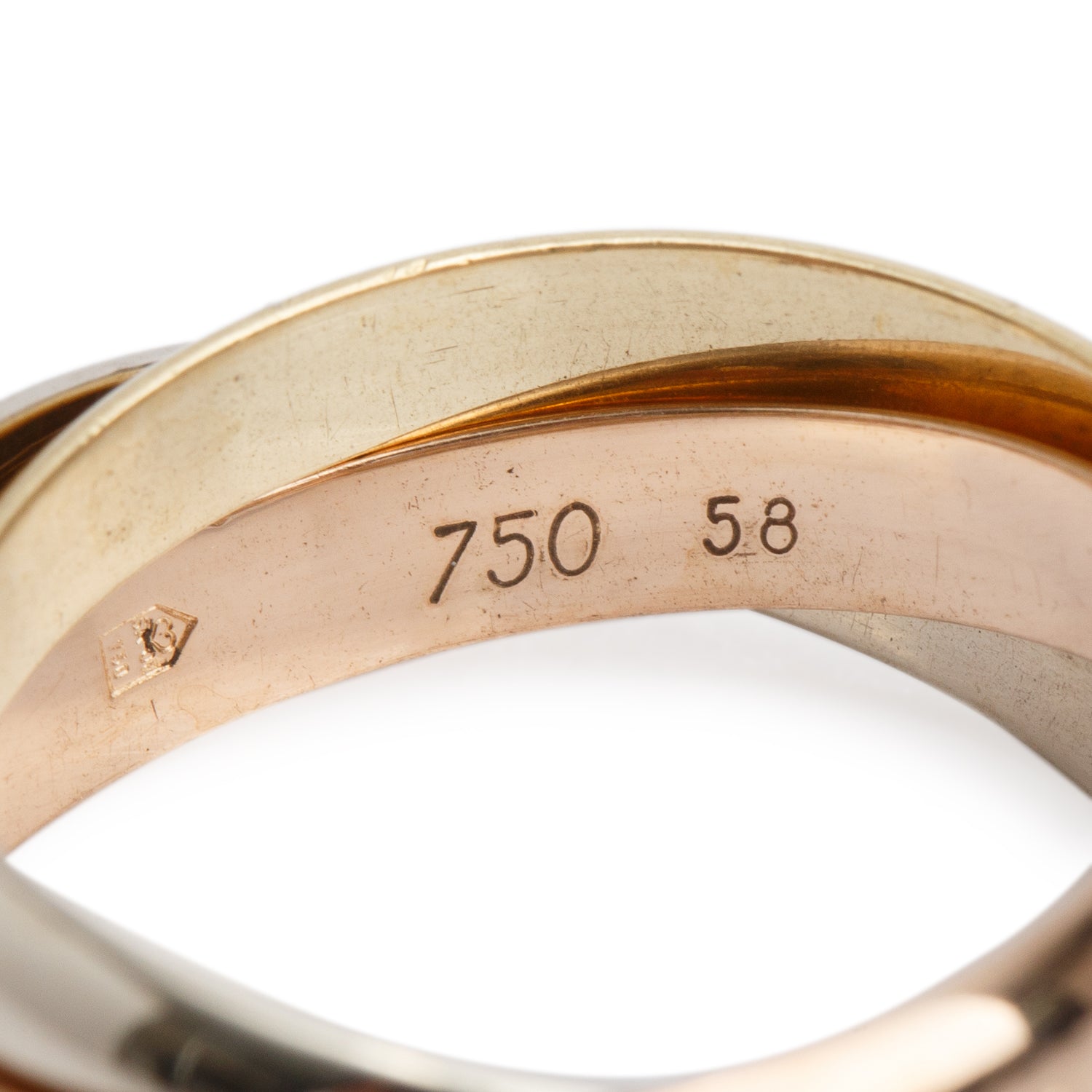 Cartier Vintage 18k Tri-Gold 'Les Must de Cartier" Classic Trinity Rolling Ring, Size 58 8.25