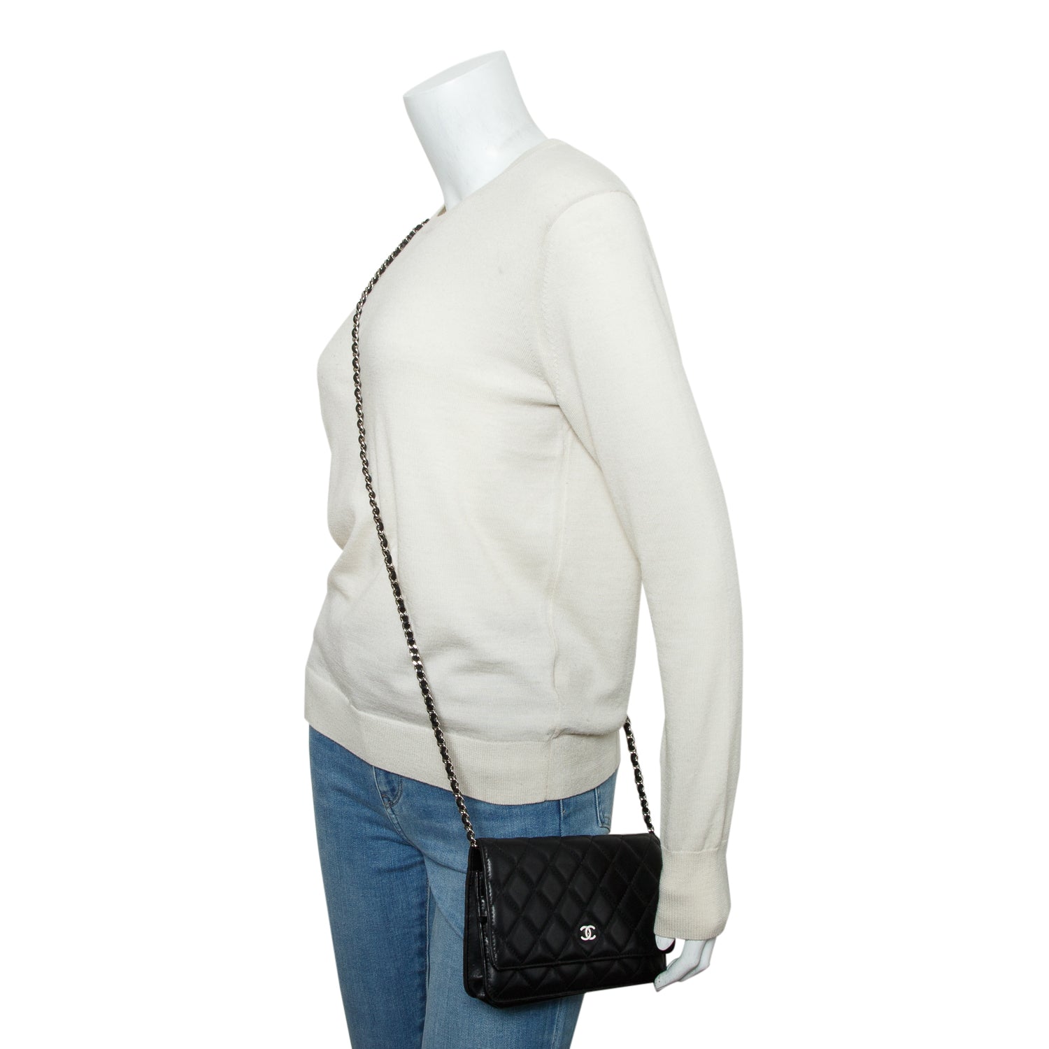 Chanel Black Lambskin Quilted Wallet on Chain WOC
