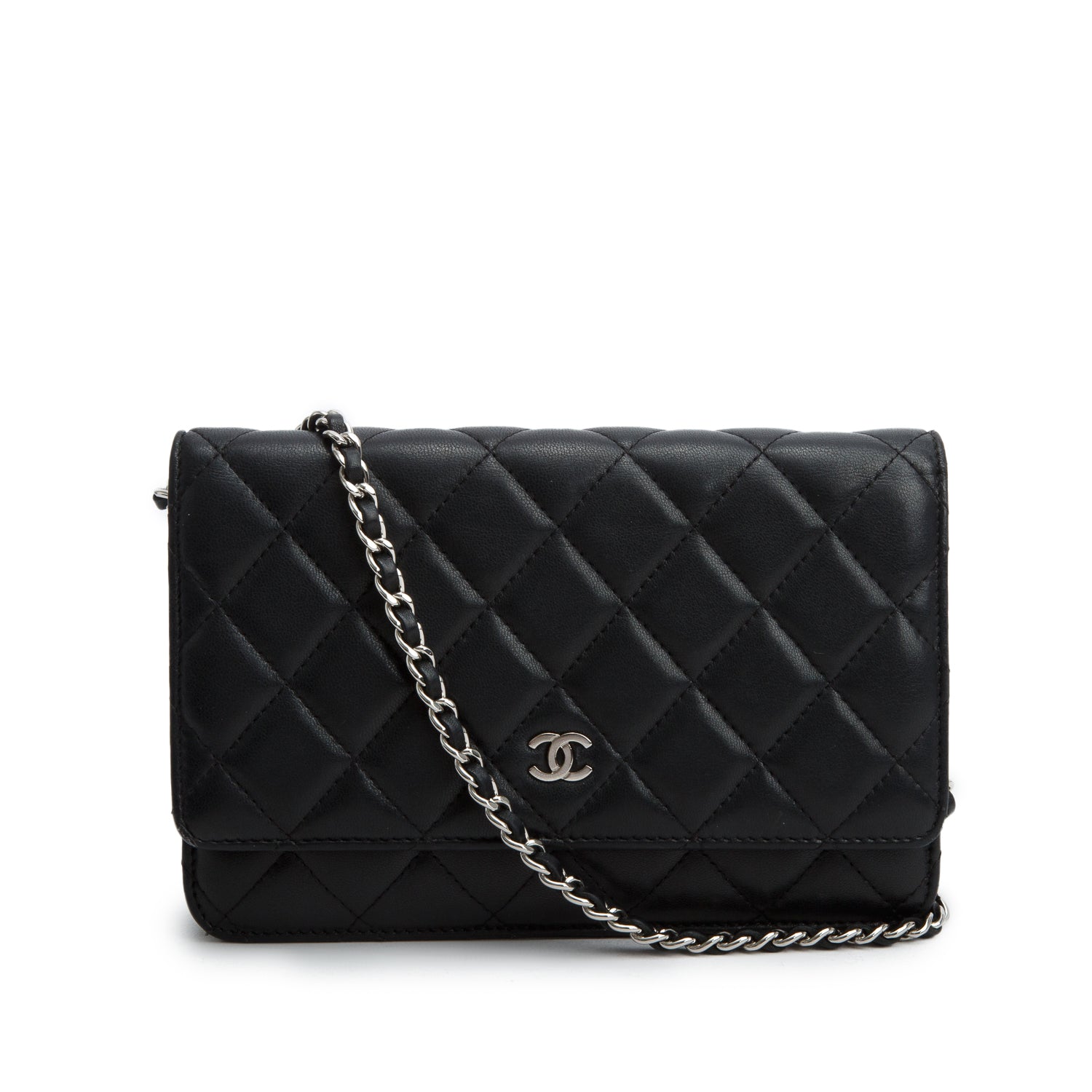 Chanel Black Lambskin Quilted Wallet on Chain WOC
