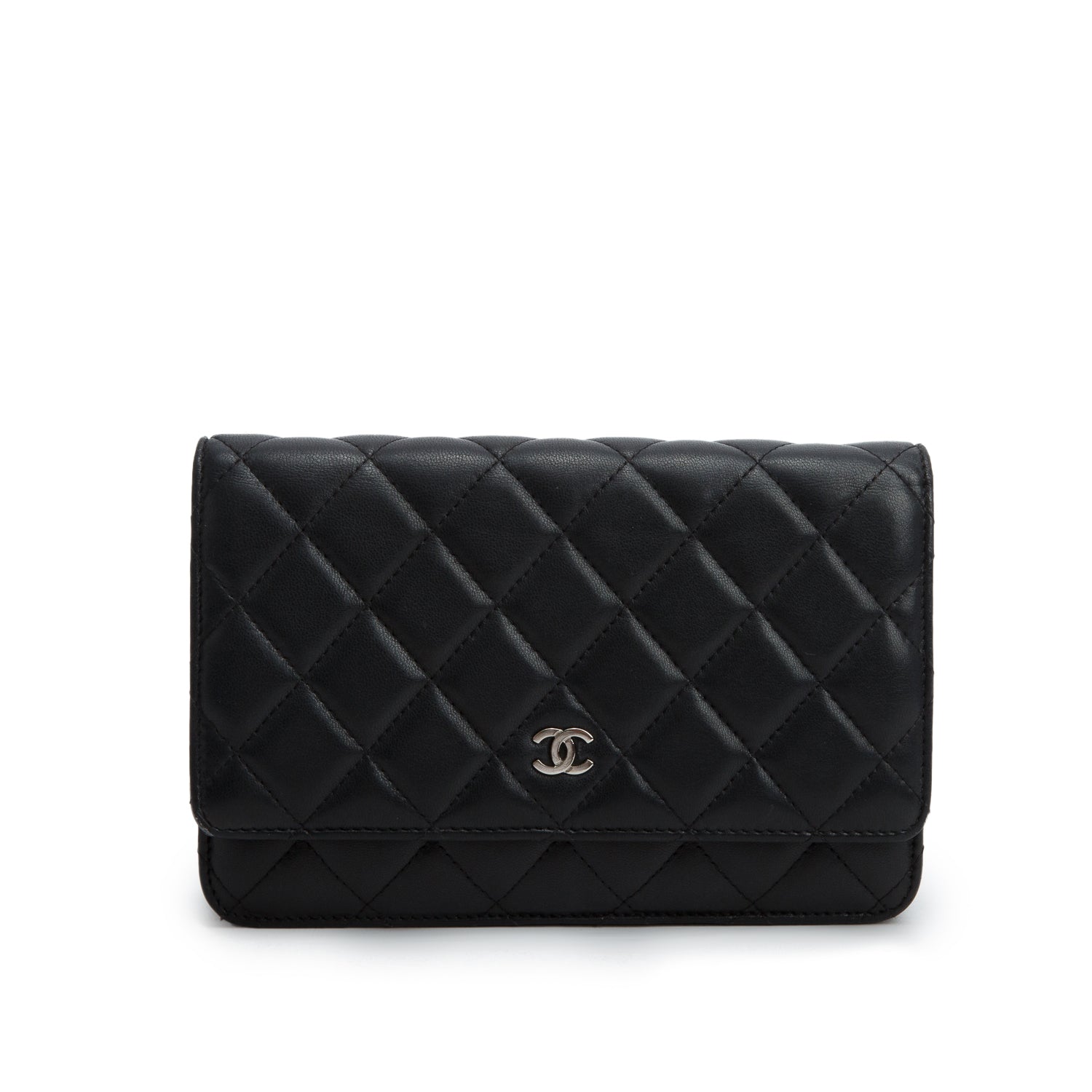 Chanel Black Lambskin Quilted Wallet on Chain WOC