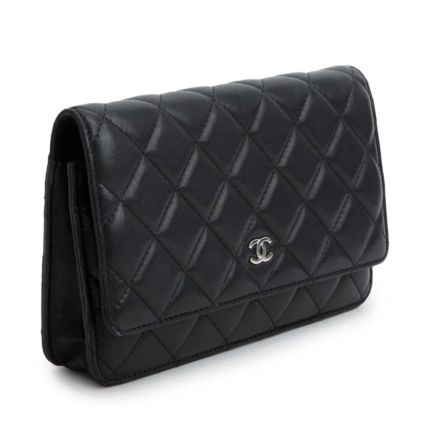 Chanel Black Lambskin Quilted Wallet on Chain WOC