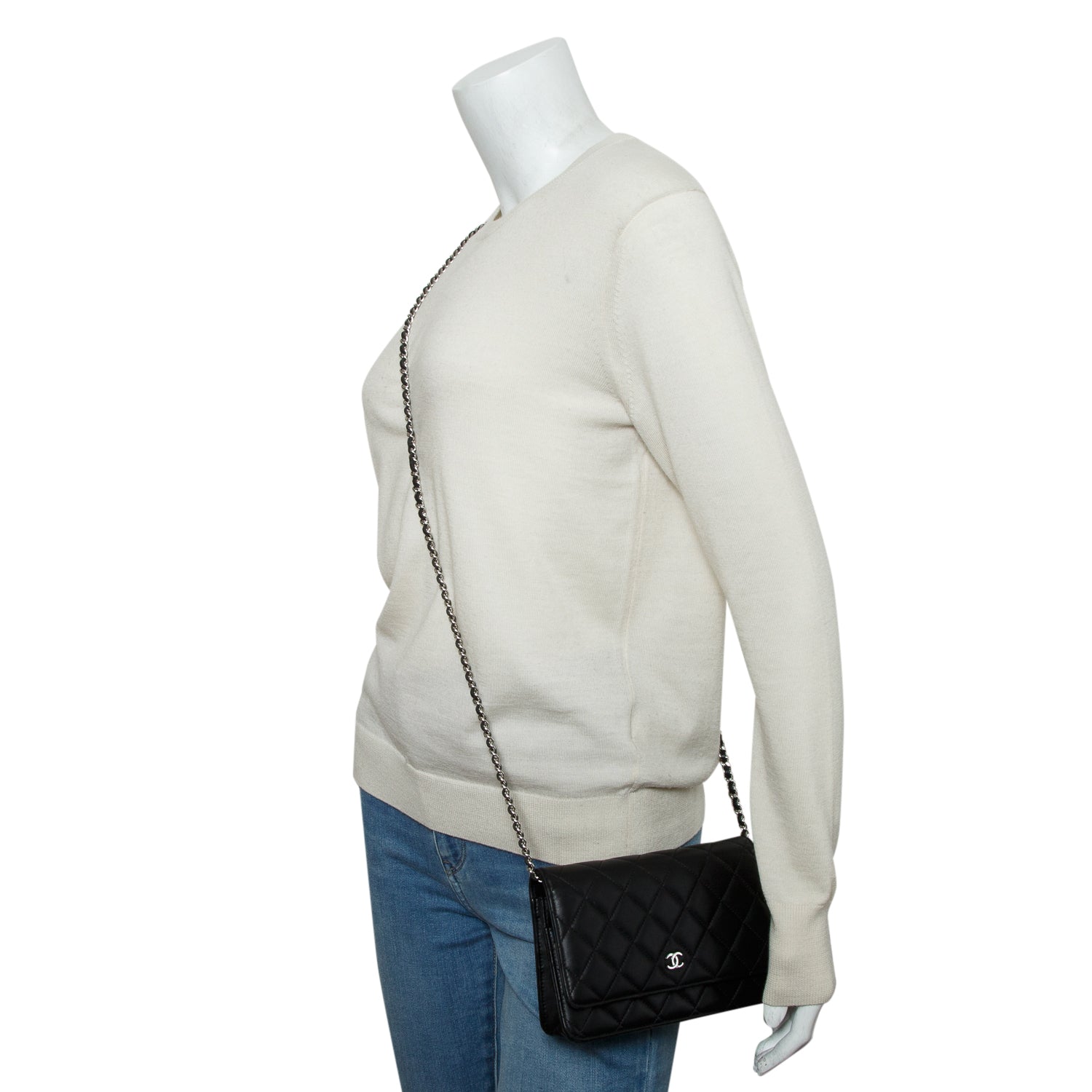 Chanel Black Lambskin Quilted Wallet on Chain WOC
