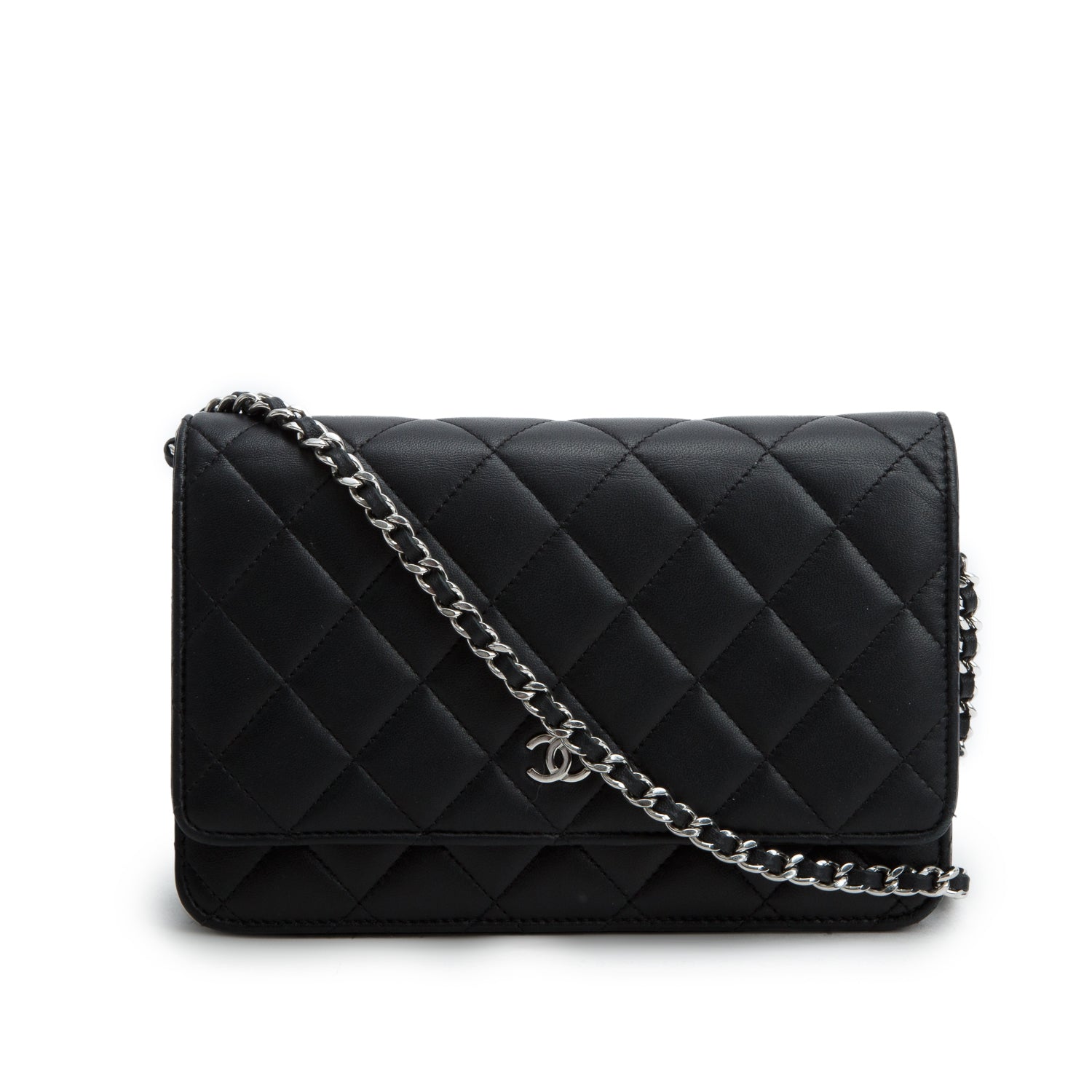 Chanel Black Lambskin Quilted Wallet on Chain WOC