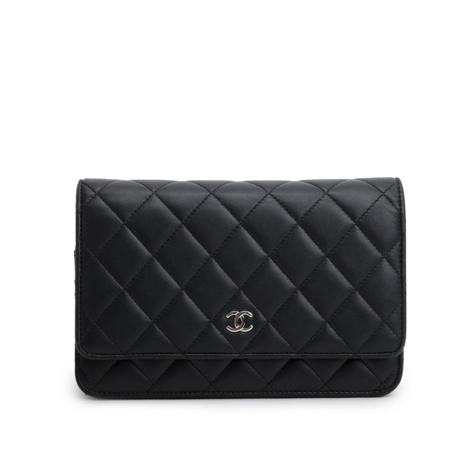Chanel Black Lambskin Quilted Wallet on Chain WOC