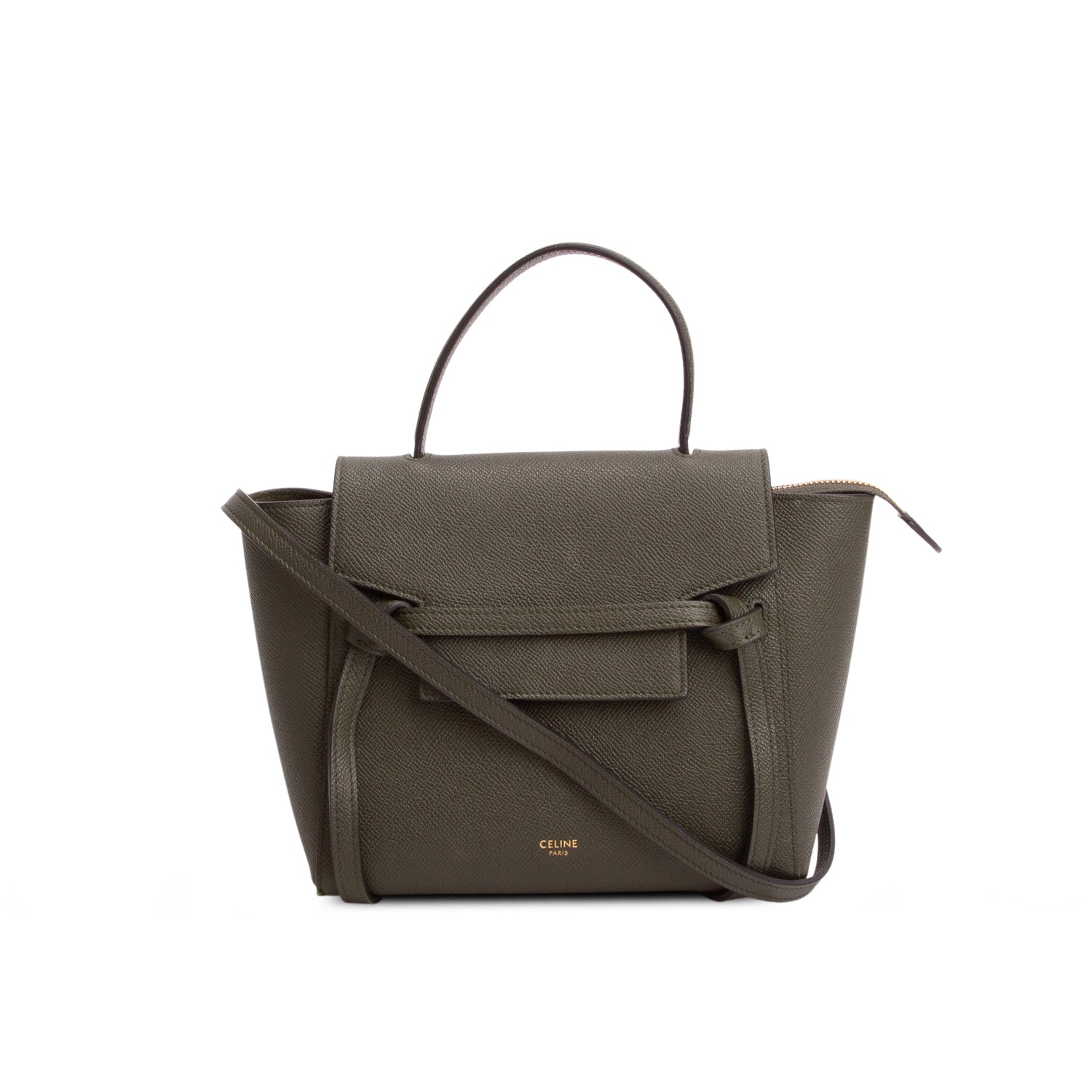Celine Green Grained Calfskin Pico Belt Bag w/ Strap