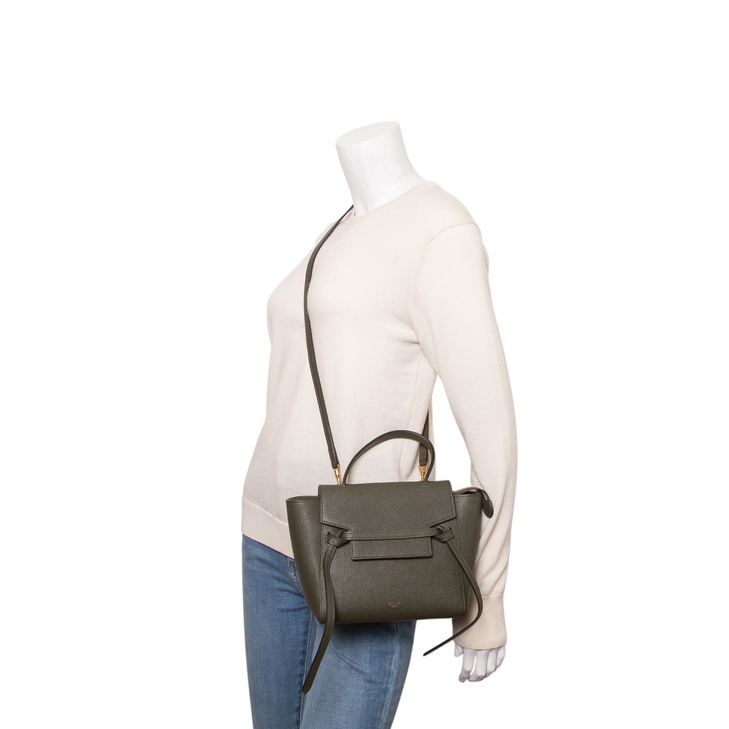 Celine Green Grained Calfskin Pico Belt Bag w/ Strap