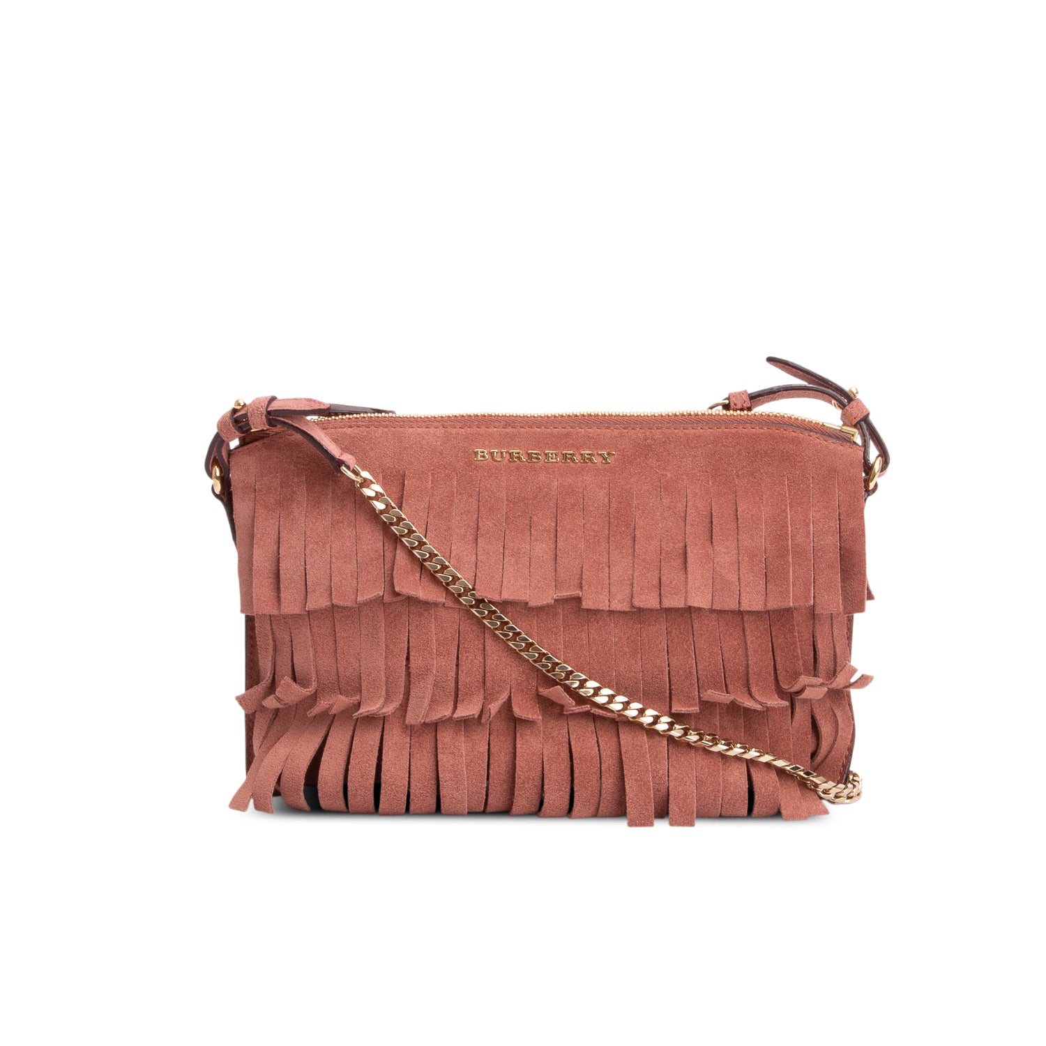 Burberry Pink Suede Peyton Fringe Crossbody Bag