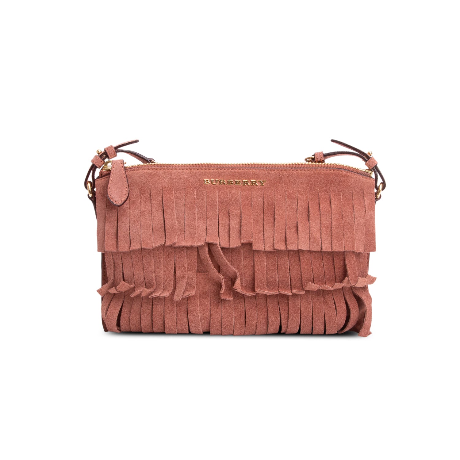 Burberry Pink Suede Peyton Fringe Crossbody Bag