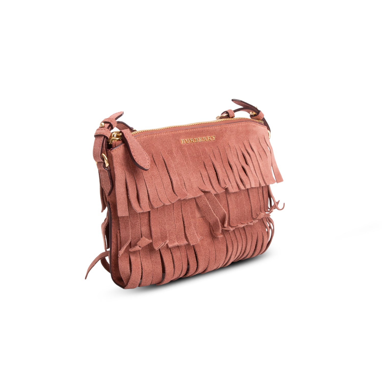 Burberry Pink Suede Peyton Fringe Crossbody Bag