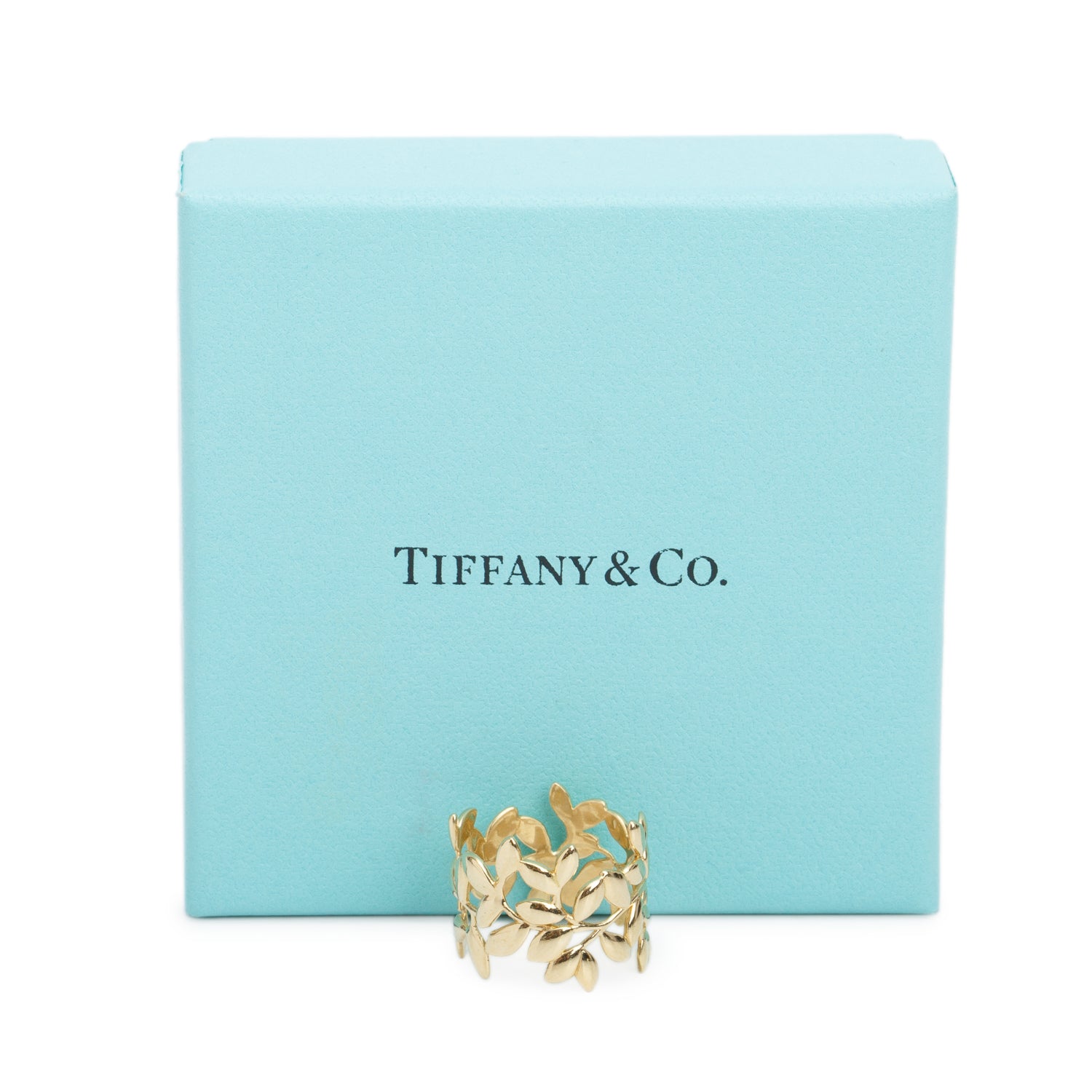 Tiffany & Co. Paloma Picasso 18k Yellow Gold Olive Leaf Wide Ring, Size 7.5 w/ Box