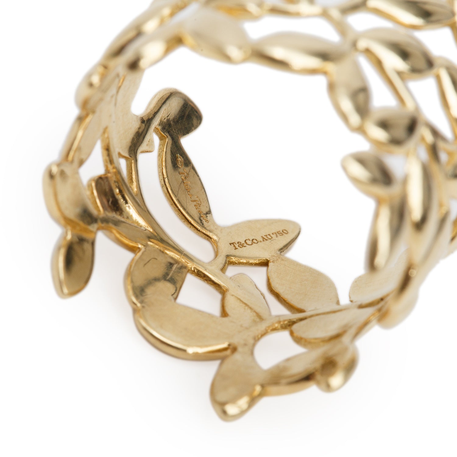 Tiffany & Co. Paloma Picasso 18k Yellow Gold Olive Leaf Wide Ring, Size 7.5 w/ Box