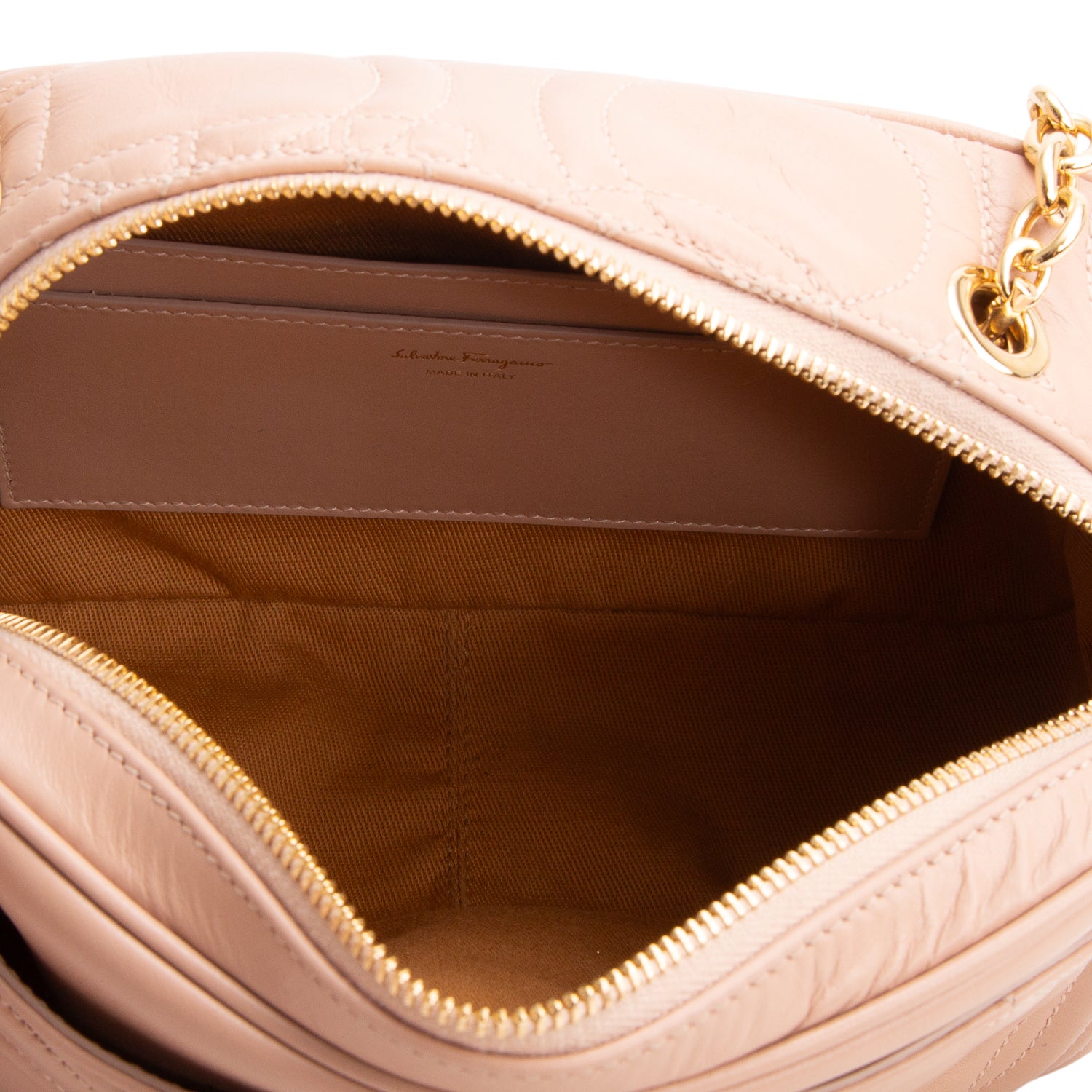 Ferragamo Pink Calfskin Quilted Gancini Camera Bag