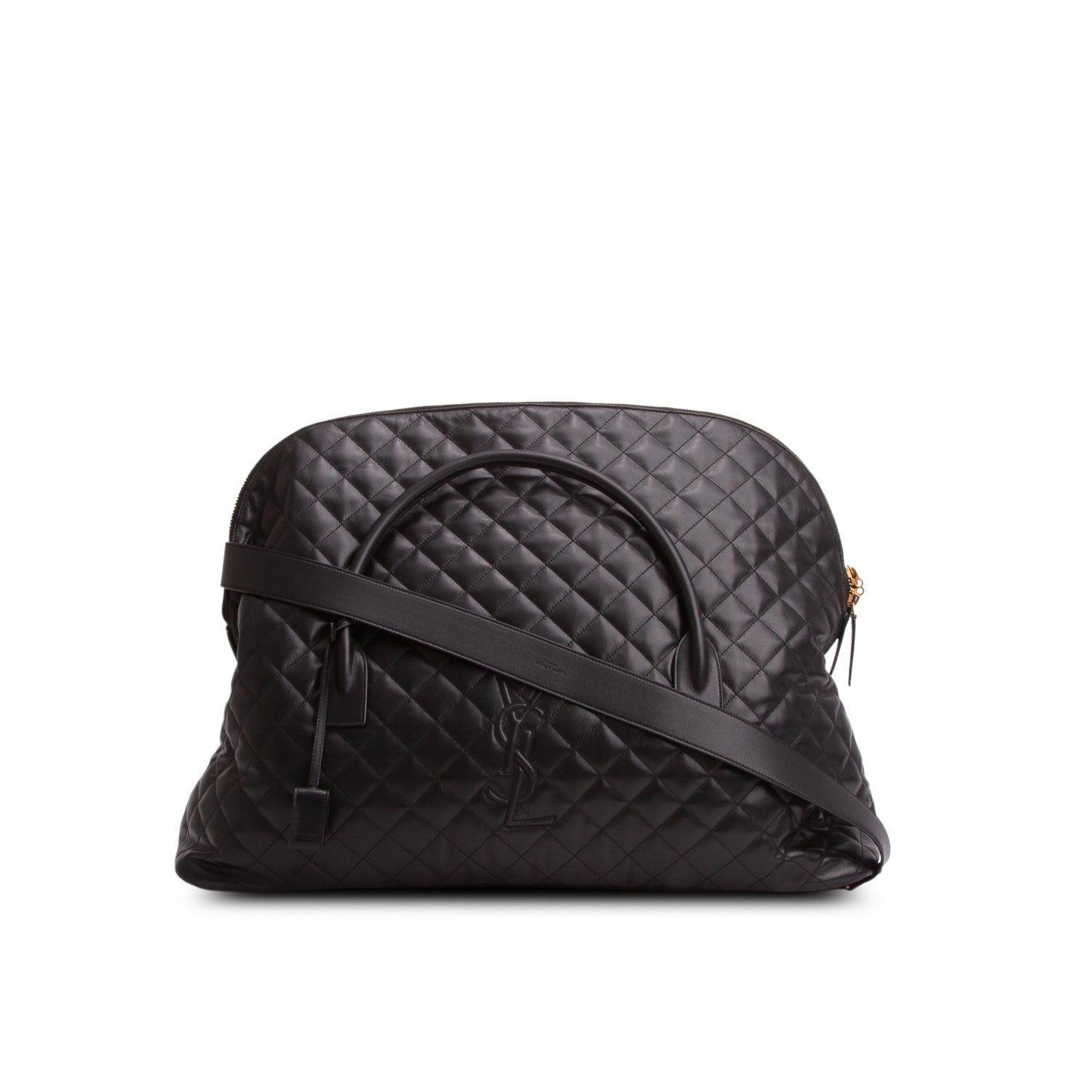 Saint Laurent 2023 Black Calfskin Quilted ES Giant Travel Bag w/ Strap