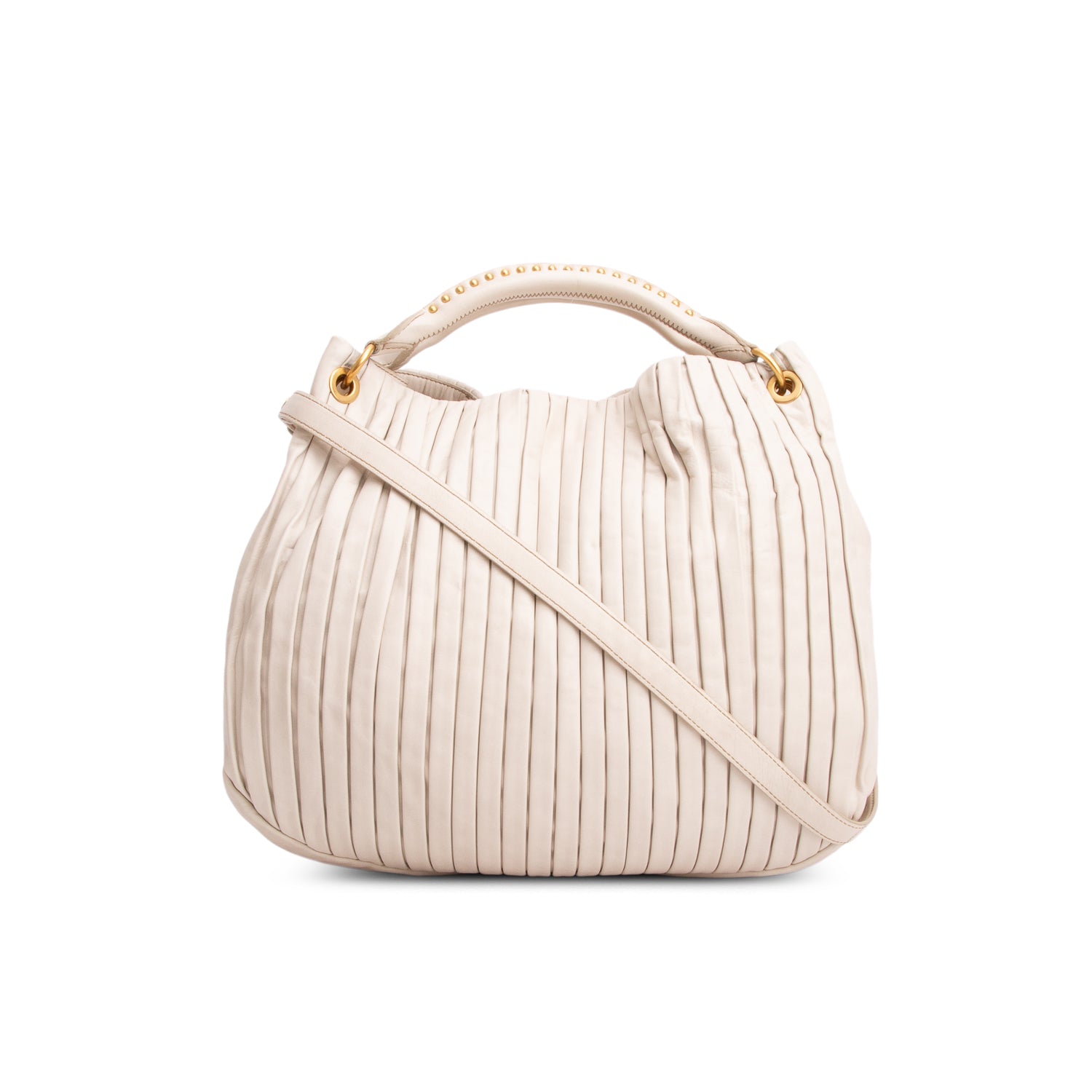 Miu Miu Cream Leather Plisse Accordion Bag w/ Strap