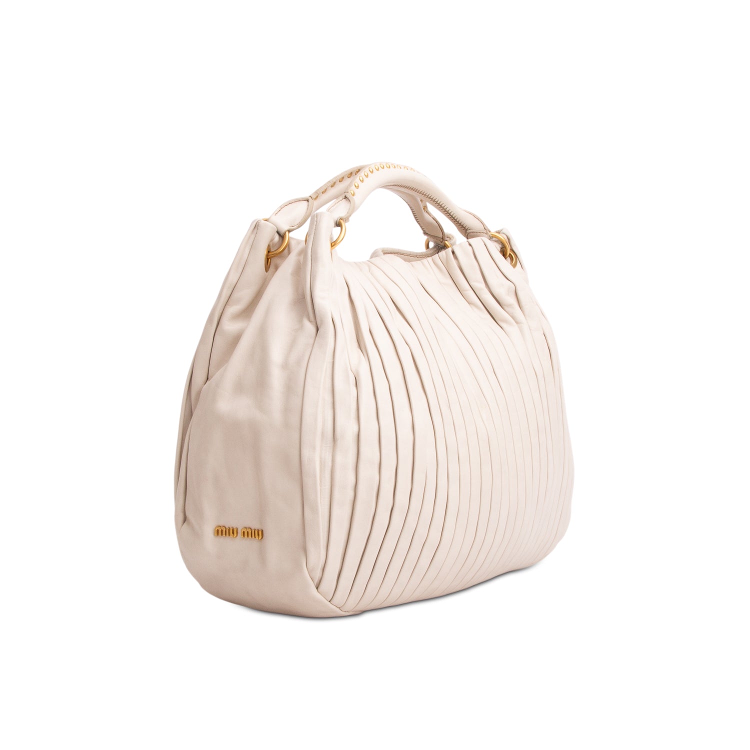Miu Miu Cream Leather Plisse Accordion Bag w/ Strap