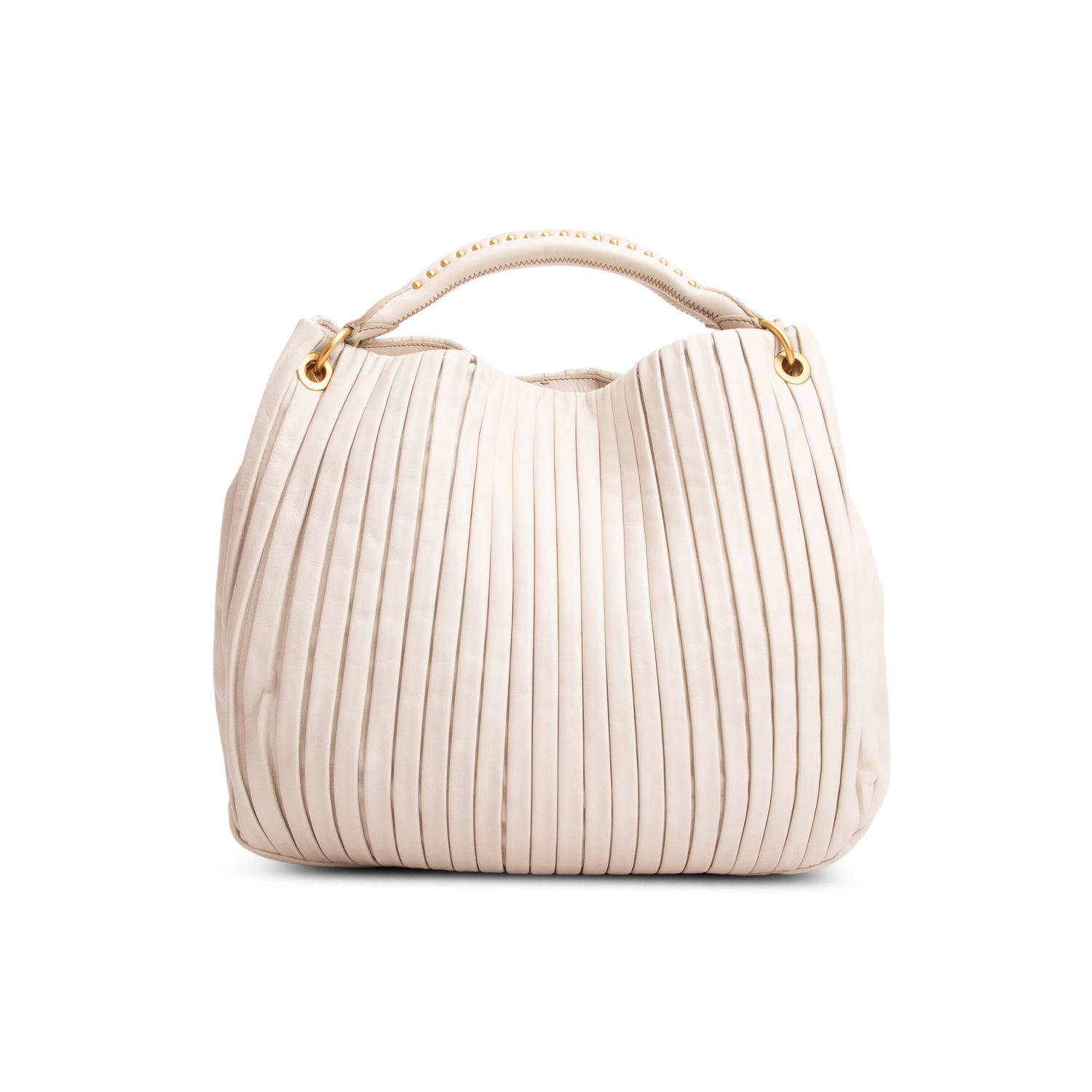 Miu Miu Cream Leather Plisse Accordion Bag w/ Strap
