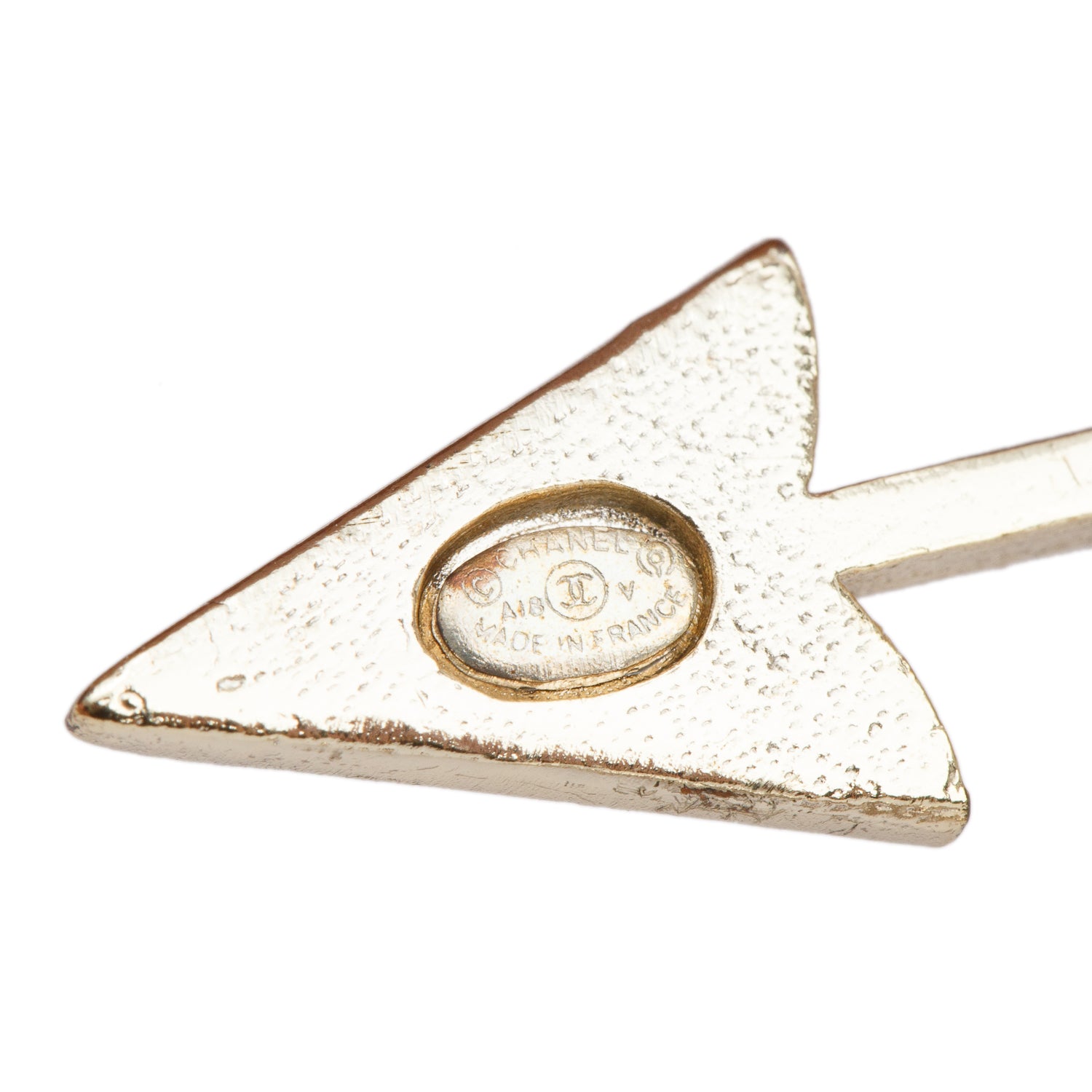 Chanel Gold Plated Faux Pearl & Strass CC Bow and Arrow Brooch