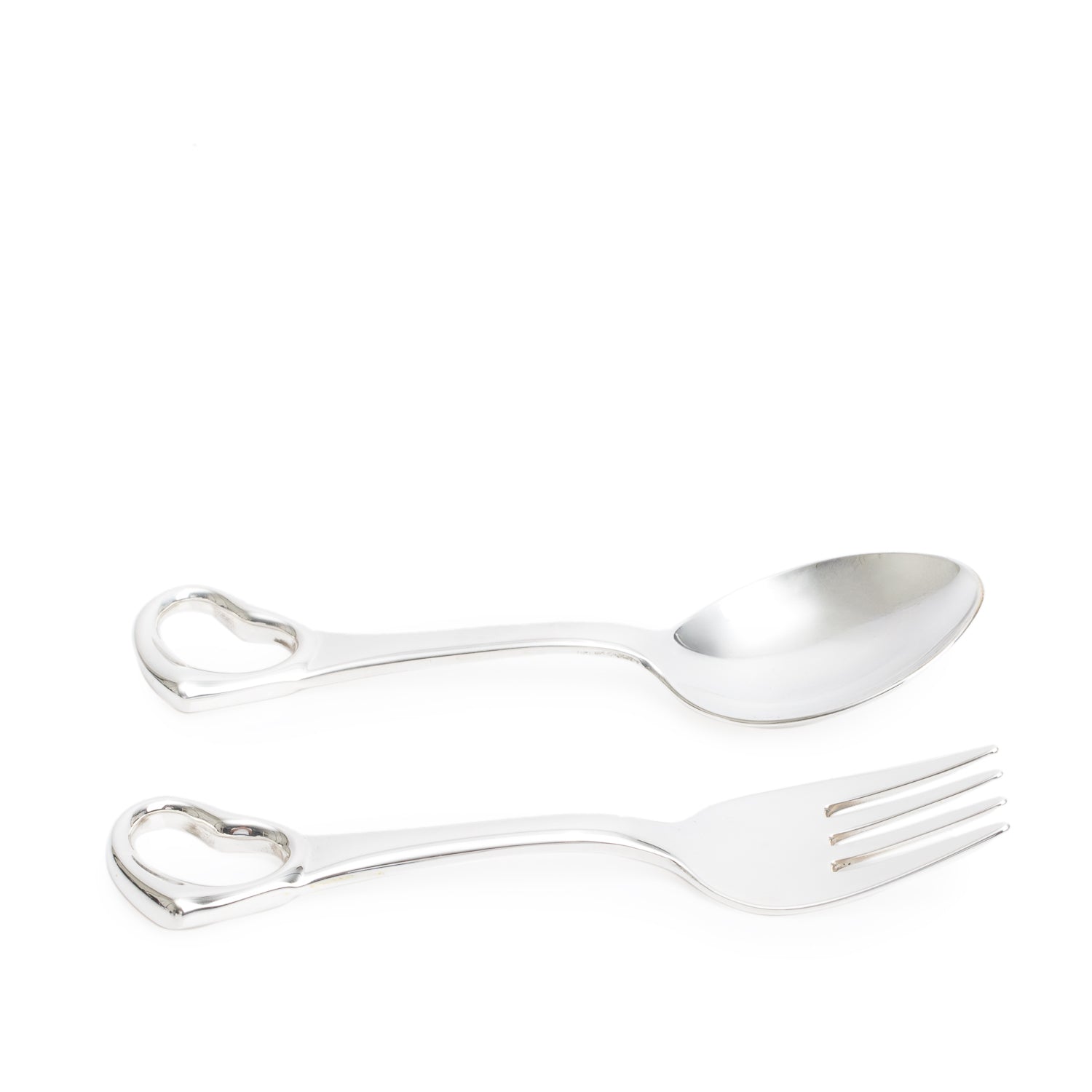 Tiffany & Co. Elsa Peretti Sterling Silver Open Heart Fork & Spoon Baby Set w/ Box