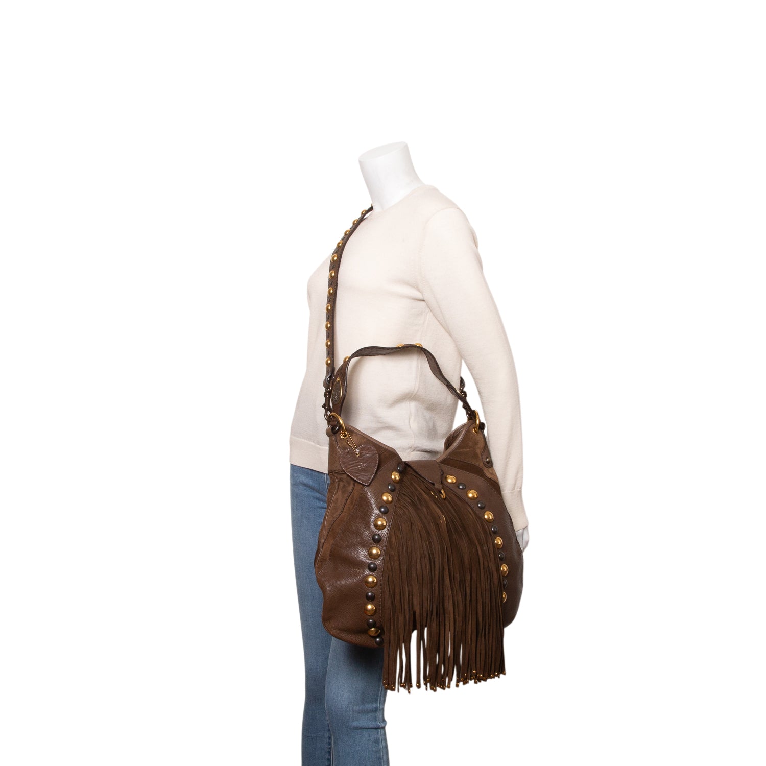 Gucci Brown Leather Suede Fringe Babouska Hobo w/ Strap