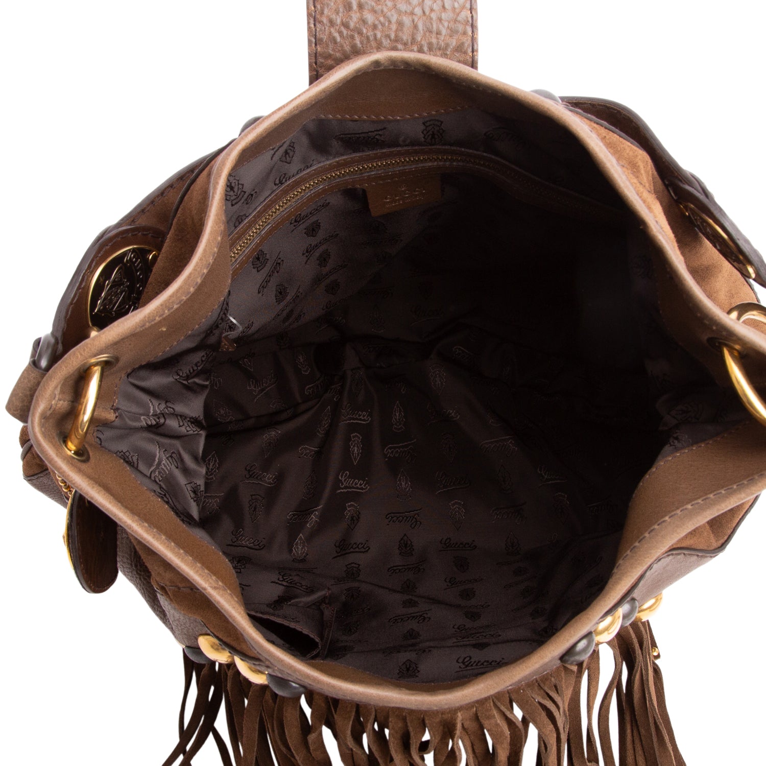 Gucci Brown Leather Suede Fringe Babouska Hobo w/ Strap