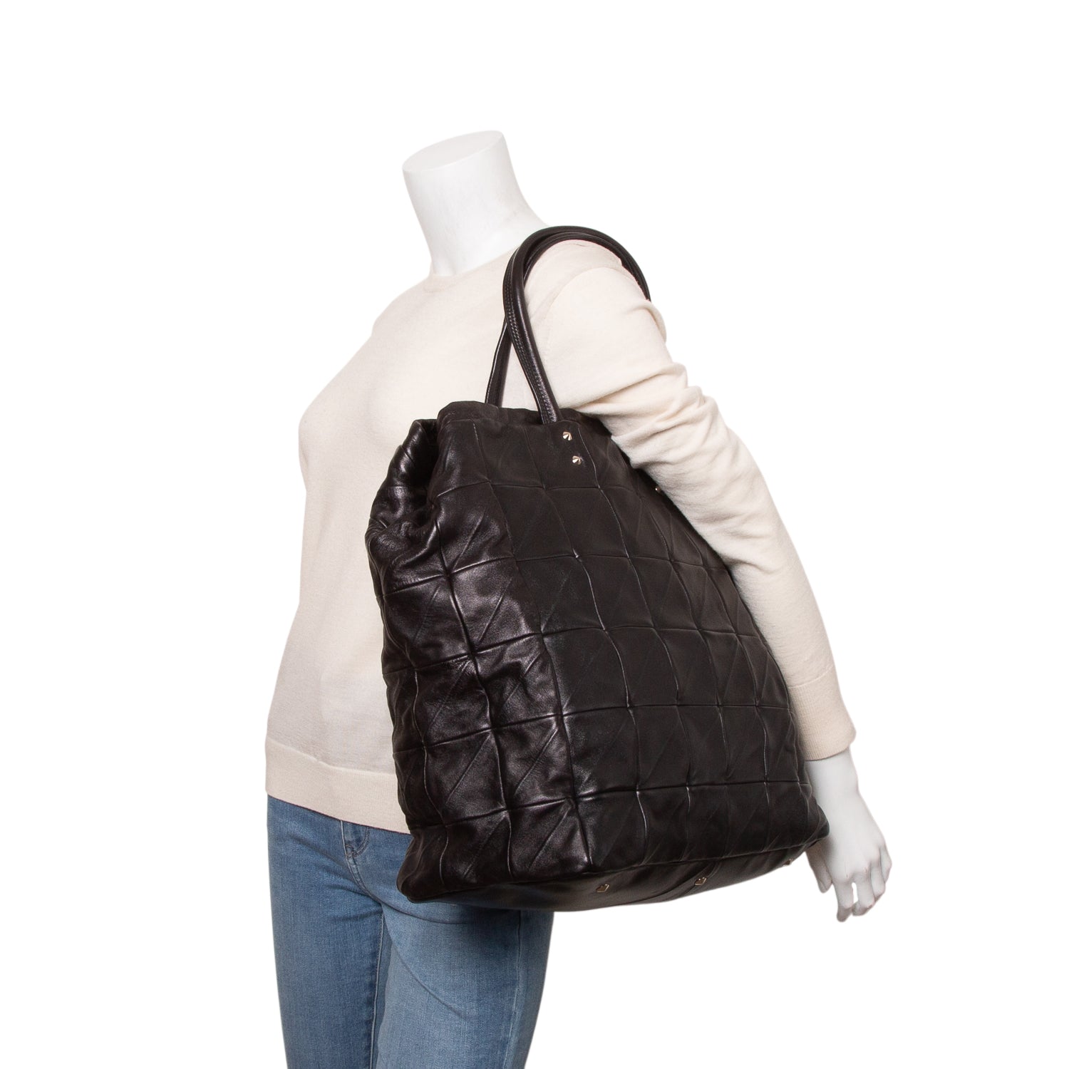 Saint Laurent Black Calfskin Square Quilted Tote Bag