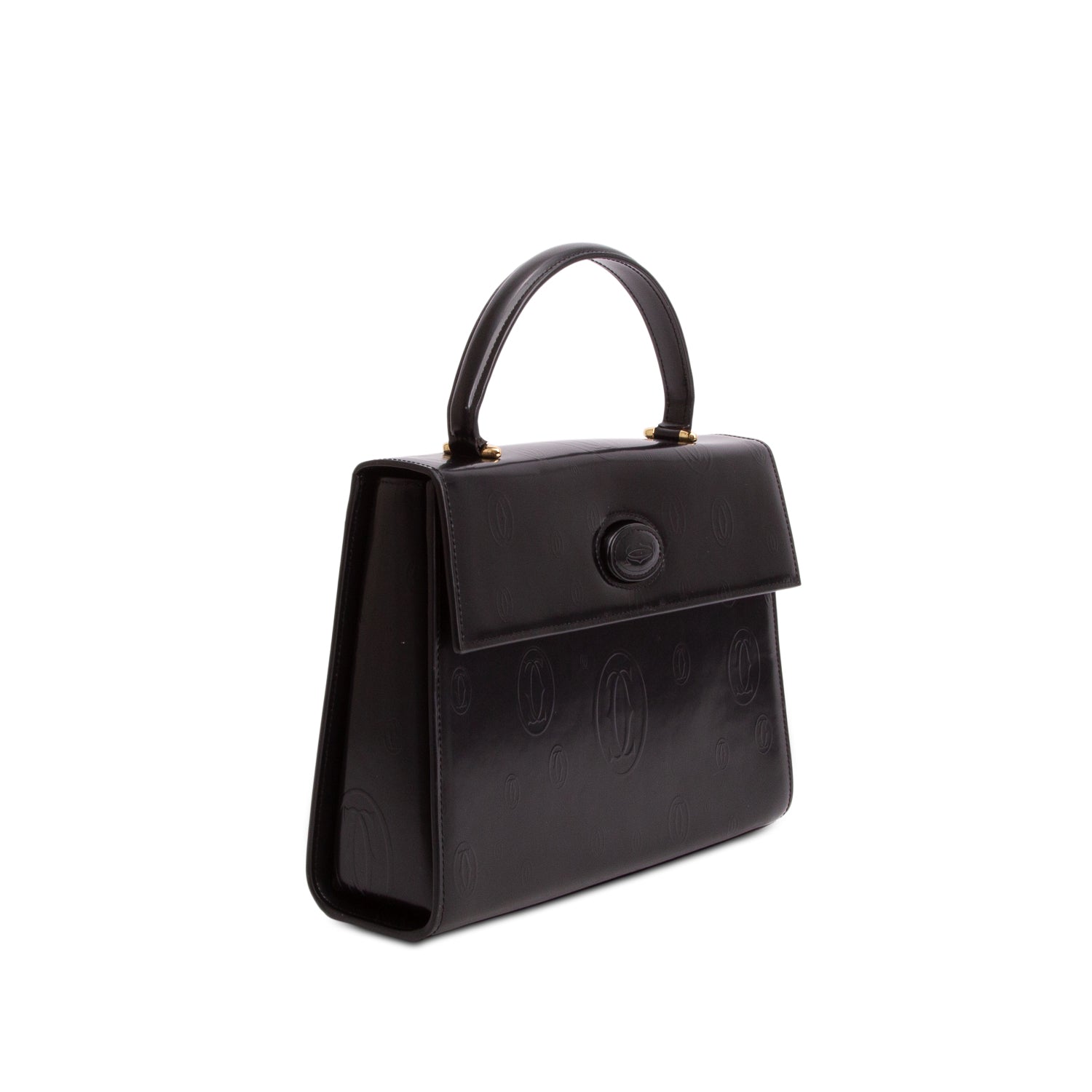 Cartier Black Patent Leather Happy Birthday Top Handle Bag w/ Authenticity Card
