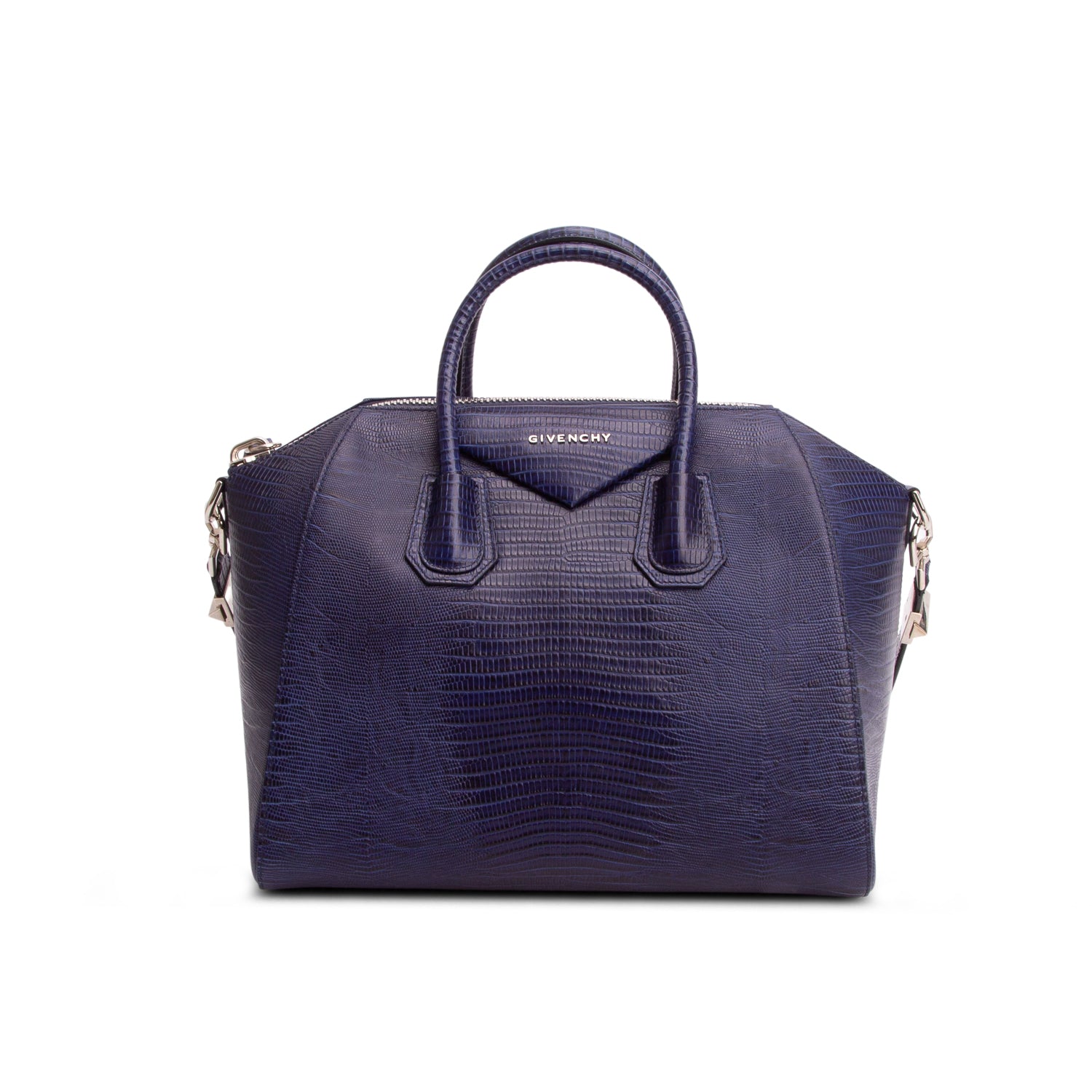 Givenchy Blue Calfskin Crocodile Embossed Leather Medium Antigona w/ Strap