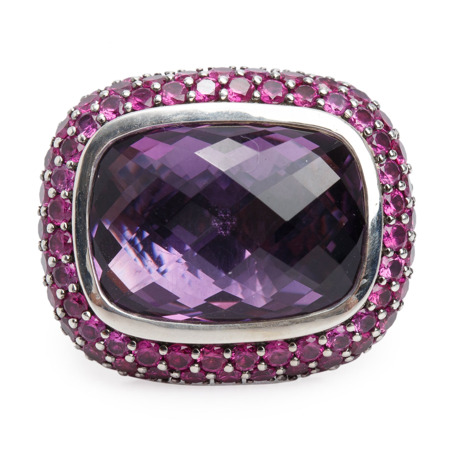 David Yurman Sterling Silver Amethyst & Pink Sapphire Waverly Ring, Size 7.25