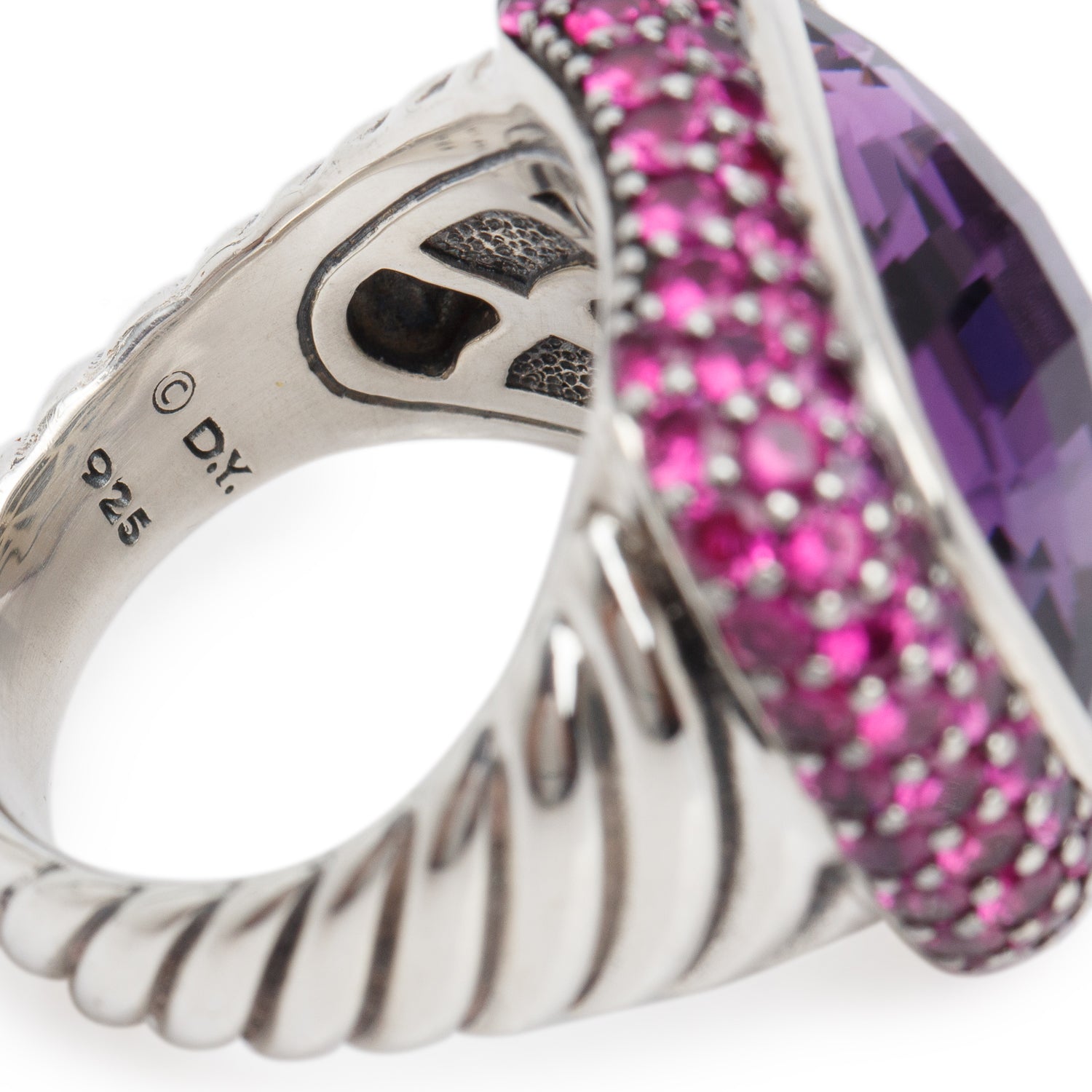 David Yurman Sterling Silver Amethyst & Pink Sapphire Waverly Ring, Size 7.25