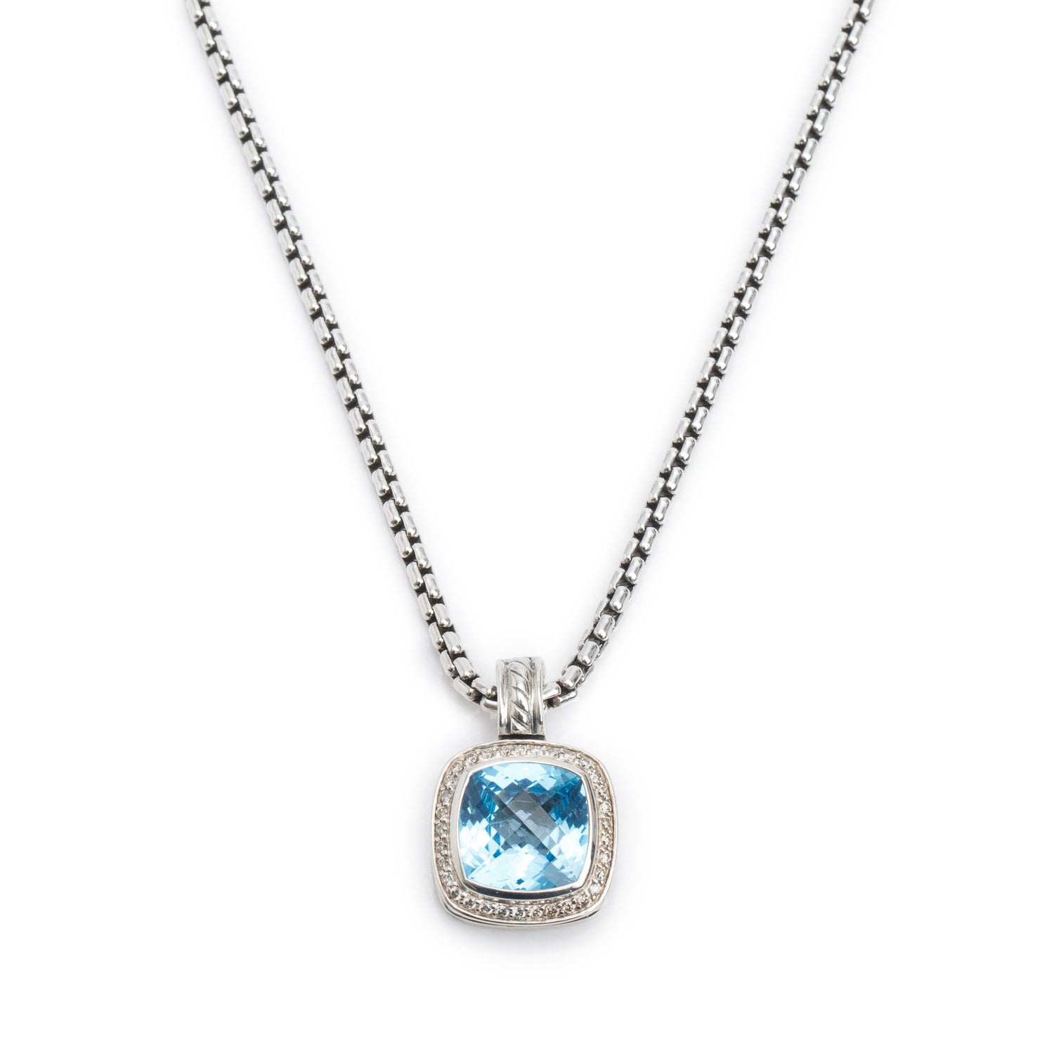 David Yurman Sterling Silver Blue Topaz & Diamond Petite Albion Pendant Necklace