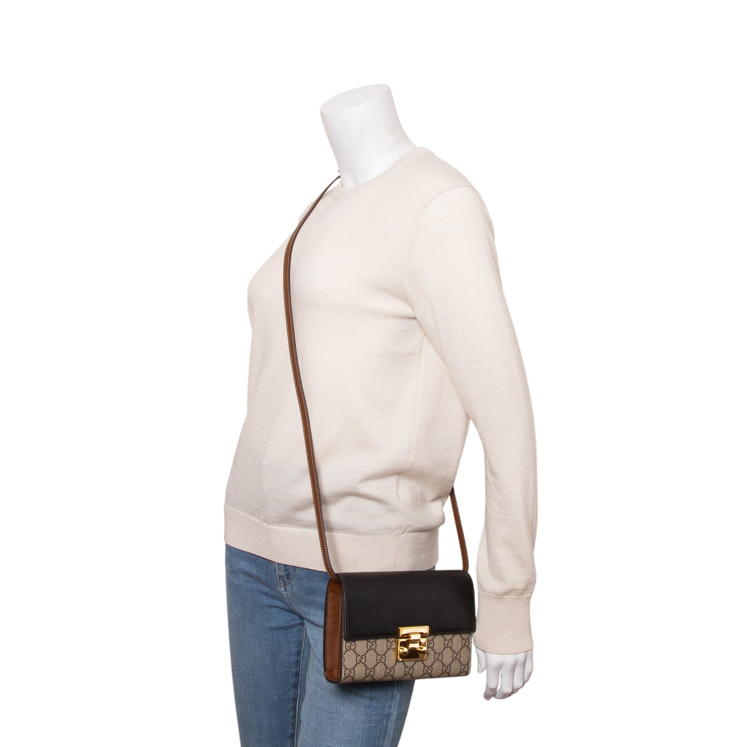 Gucci GG Supreme Monogram Calfskin Mini Padlock Clutch w/ Box & Strap