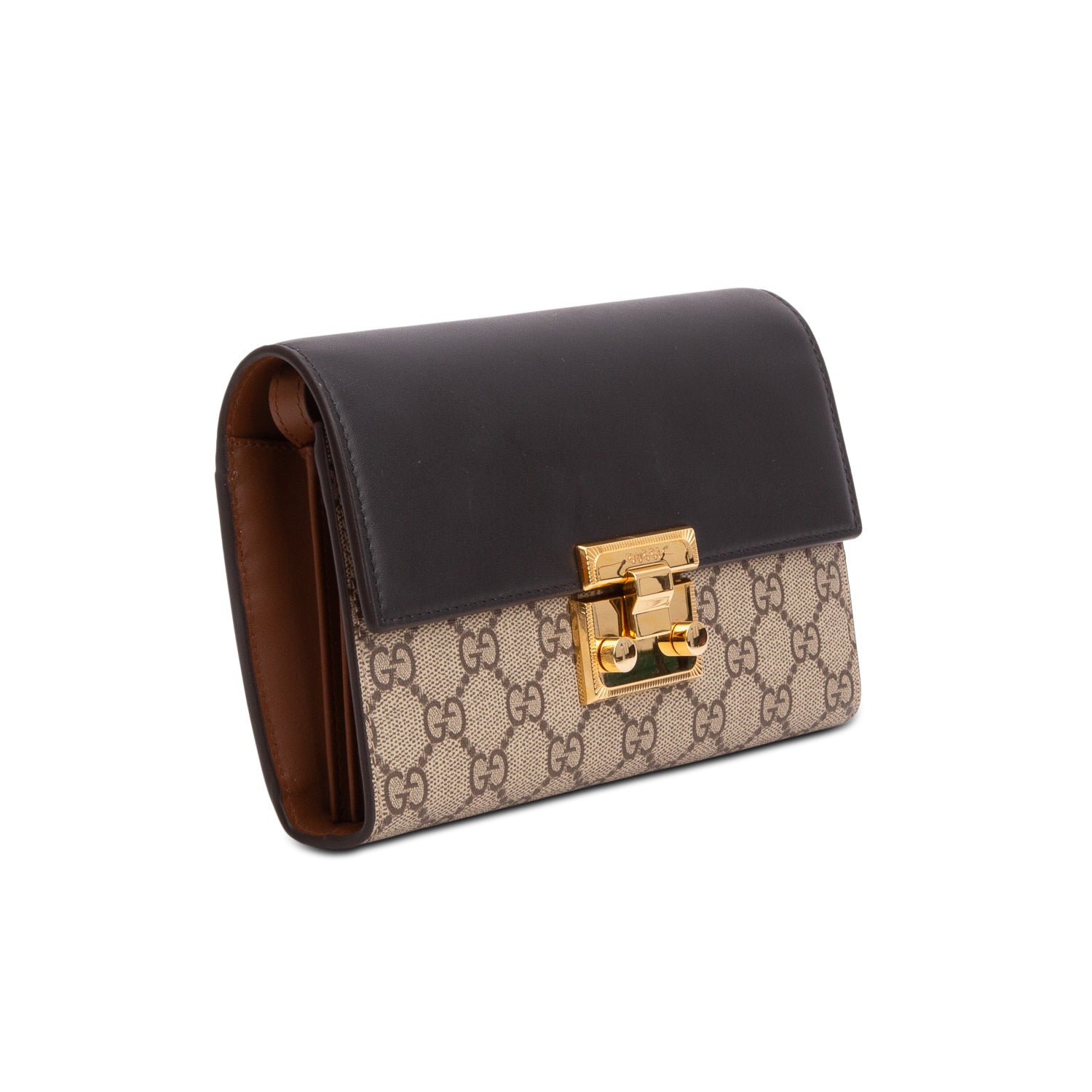 Gucci GG Supreme Monogram Calfskin Mini Padlock Clutch w/ Box & Strap