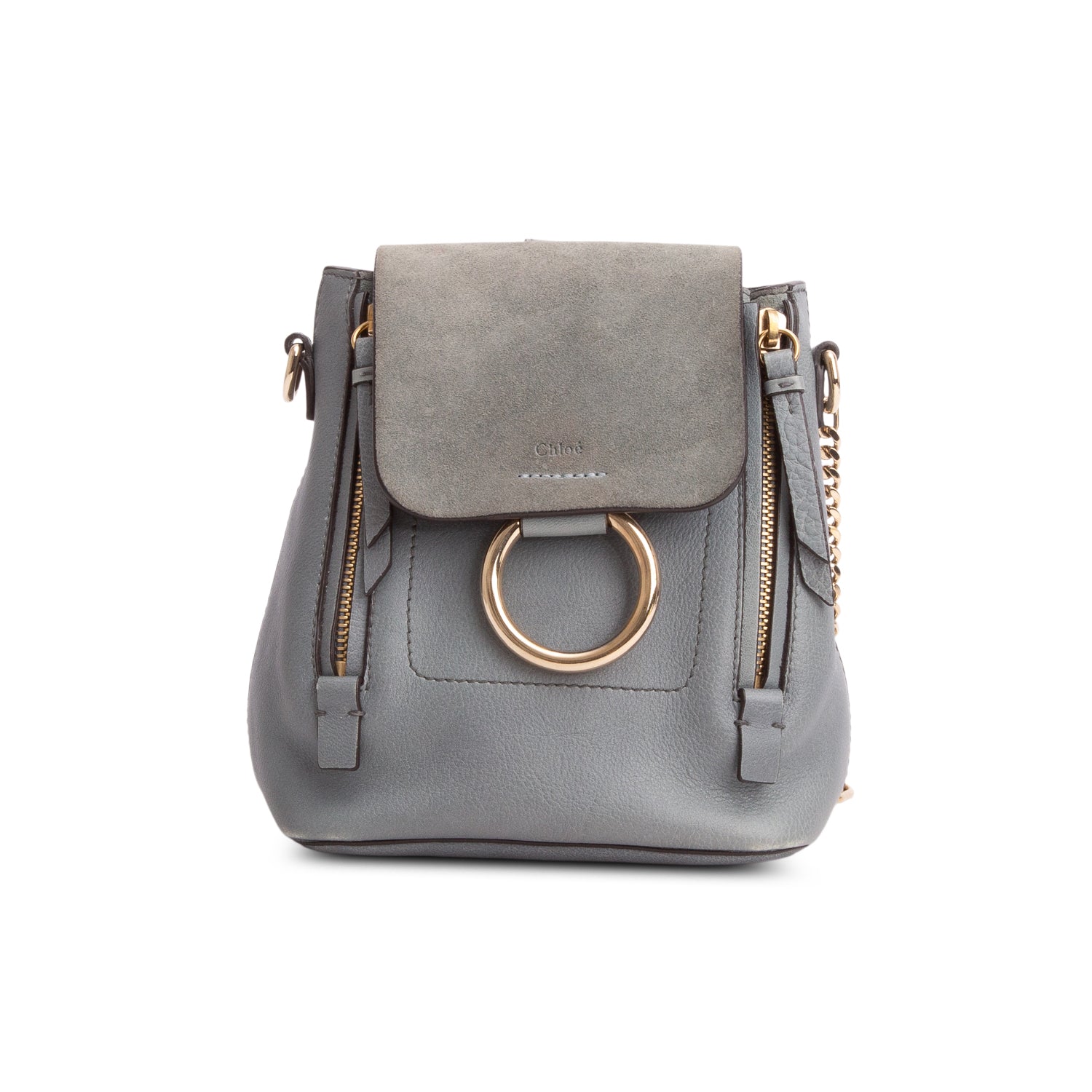 chloe mini faye backpack grey Leather & Suede Medium Petals & Jackets tone and silver Chloe Grey Leather and Suede