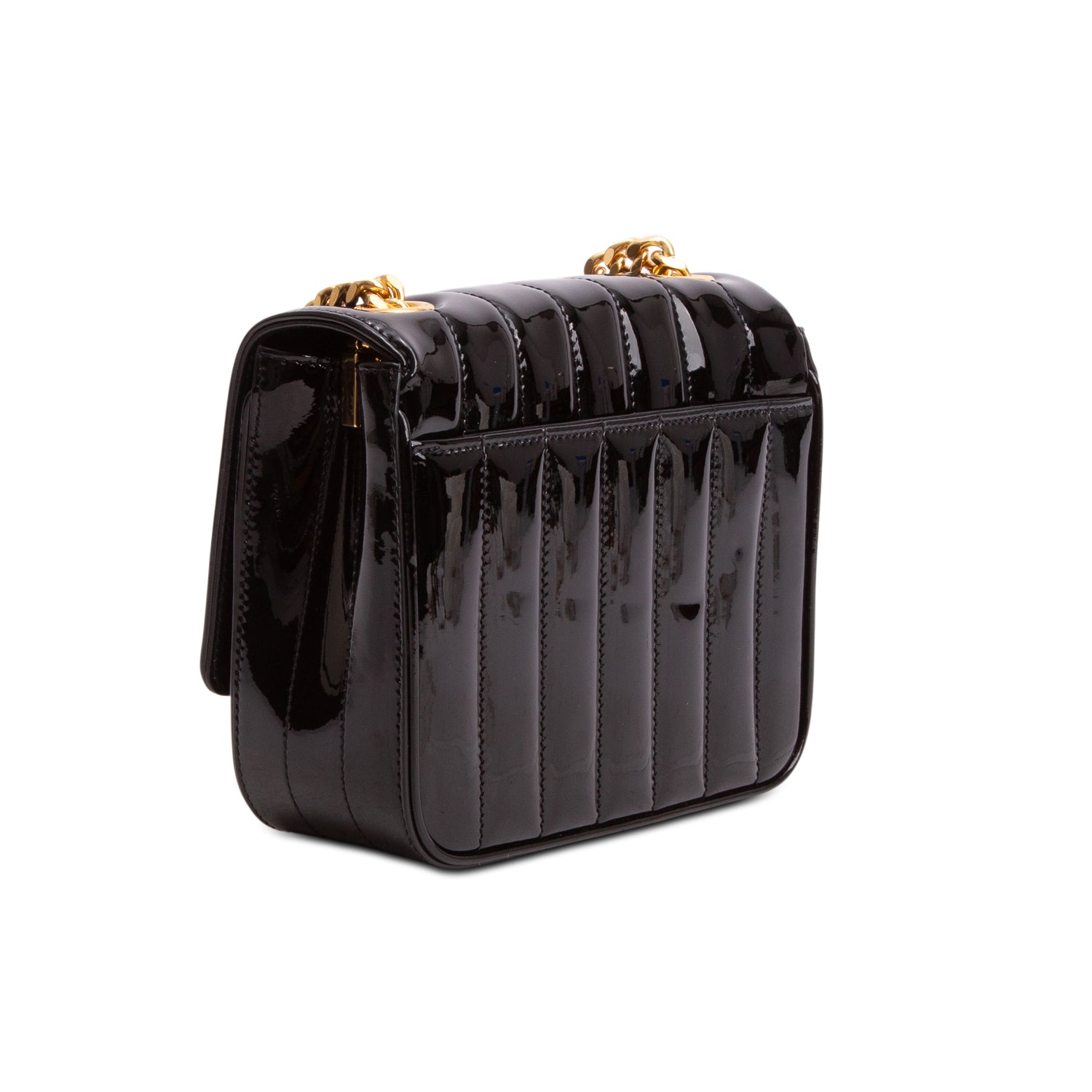 Saint Laurent Black Patent Calfskin Matelasse Monogram Small Vicky Chain Bag w/ Box