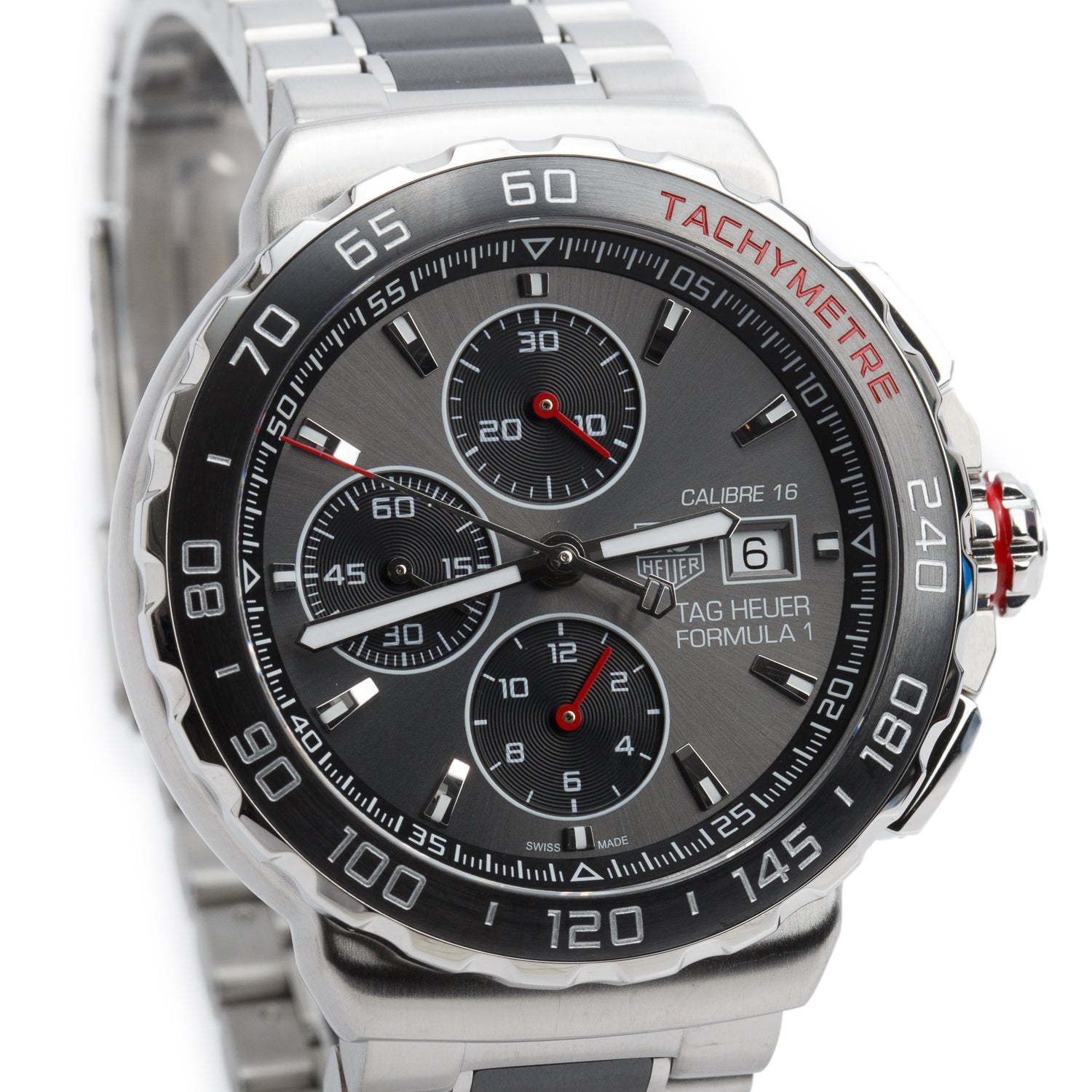 Tag Heuer Stainless Steel & Black Ceramic Formula 1 44 MM Automatic Chronograph Watch Grey Dial CAU2011 w/ Box & Papers