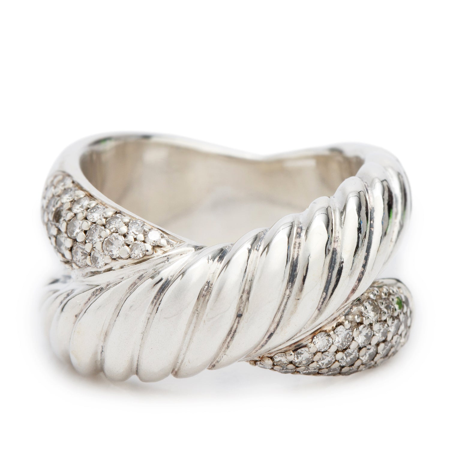 David Yurman Sterling Silver Diamond Crossover Ring, Size 7
