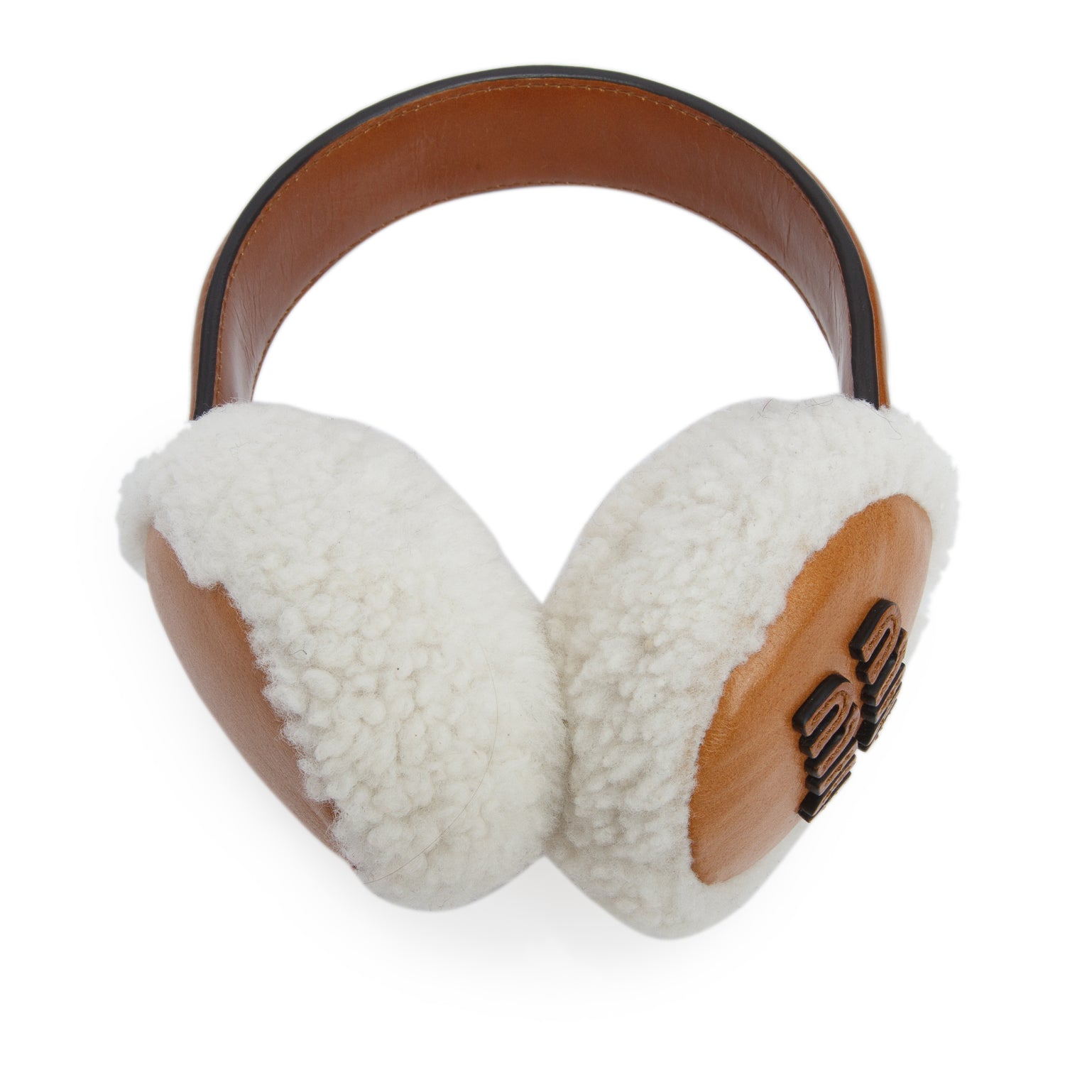 Miu Miu Brown Calfskin Shearling Trim Earmuffs
