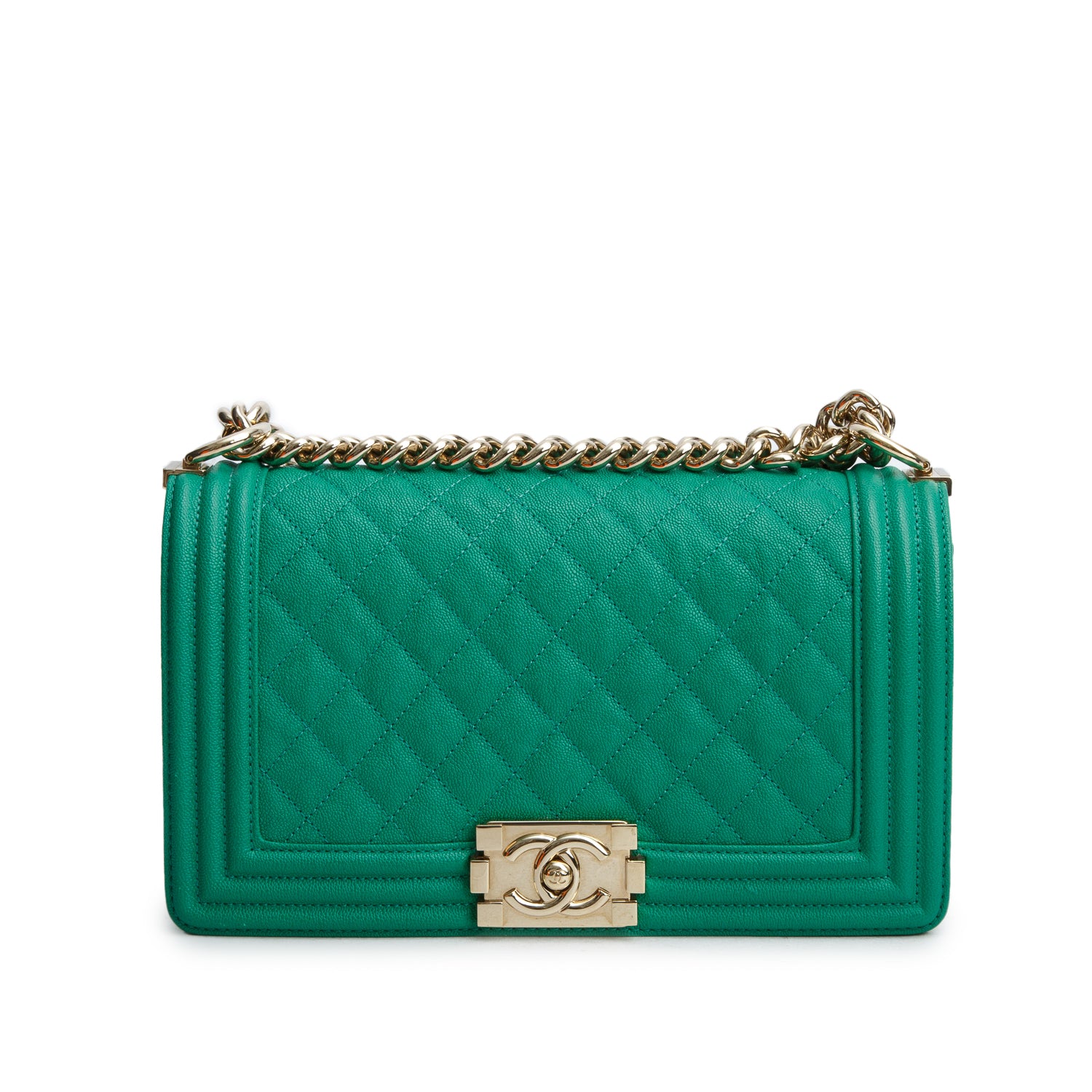 Chanel 2020 Green Caviar Quilted Medium Boy Flap Bag w/ Box, Authenticity Card & Receipt
