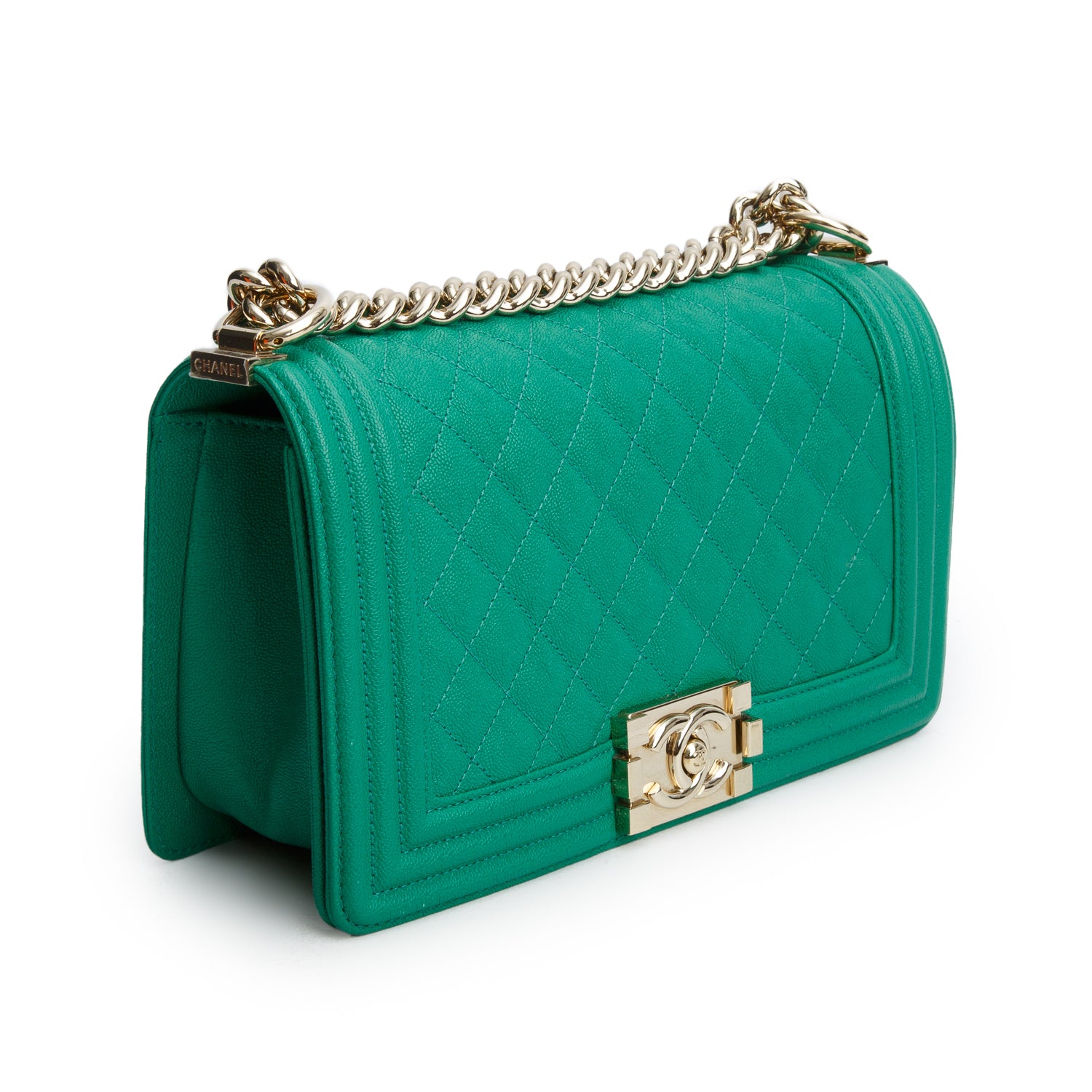 Chanel 2020 Green Caviar Quilted Medium Boy Flap Bag w/ Box, Authenticity Card & Receipt