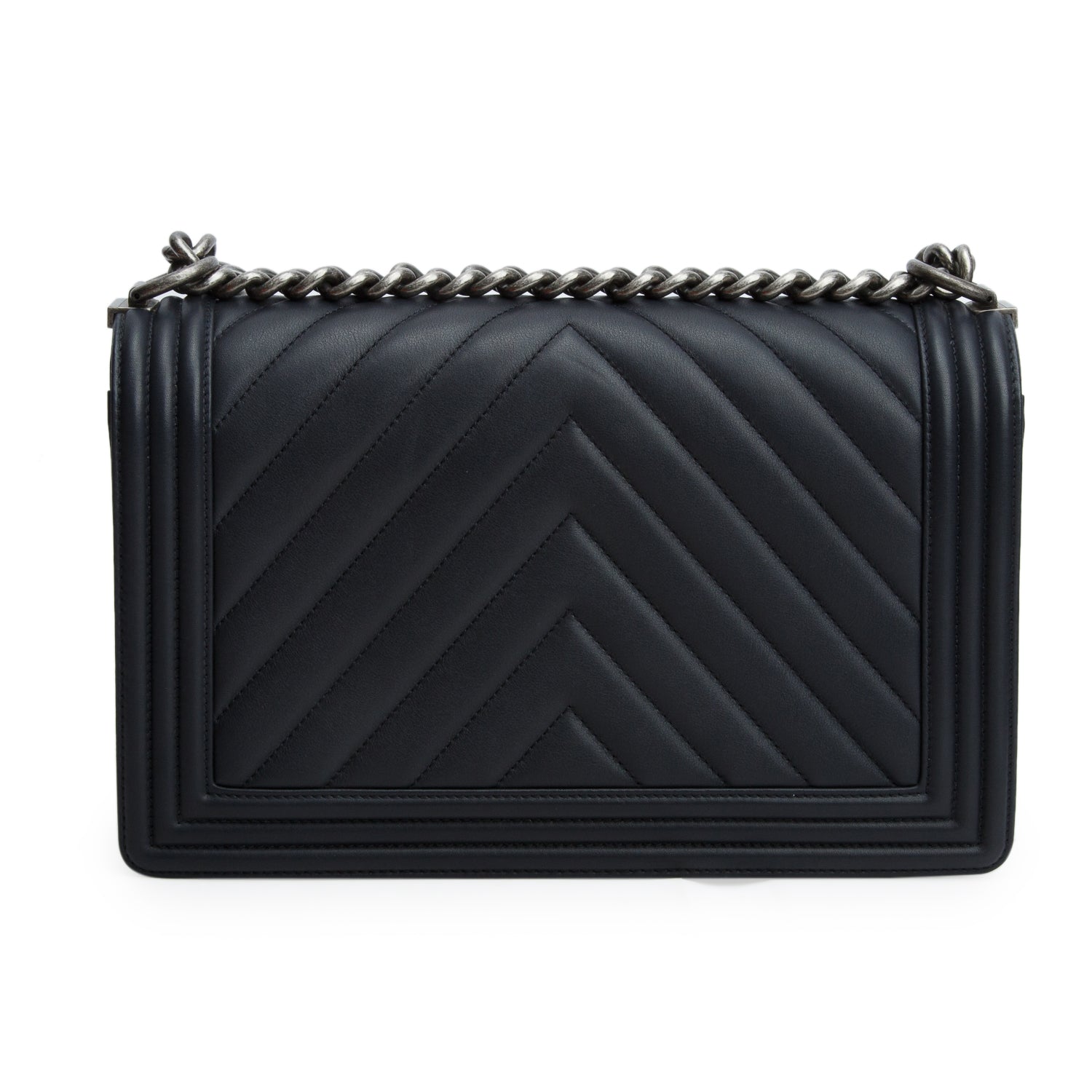 Chanel Black Chevron Quilted Lambskin Large Boy Bag w/ Box & Authenticity Card