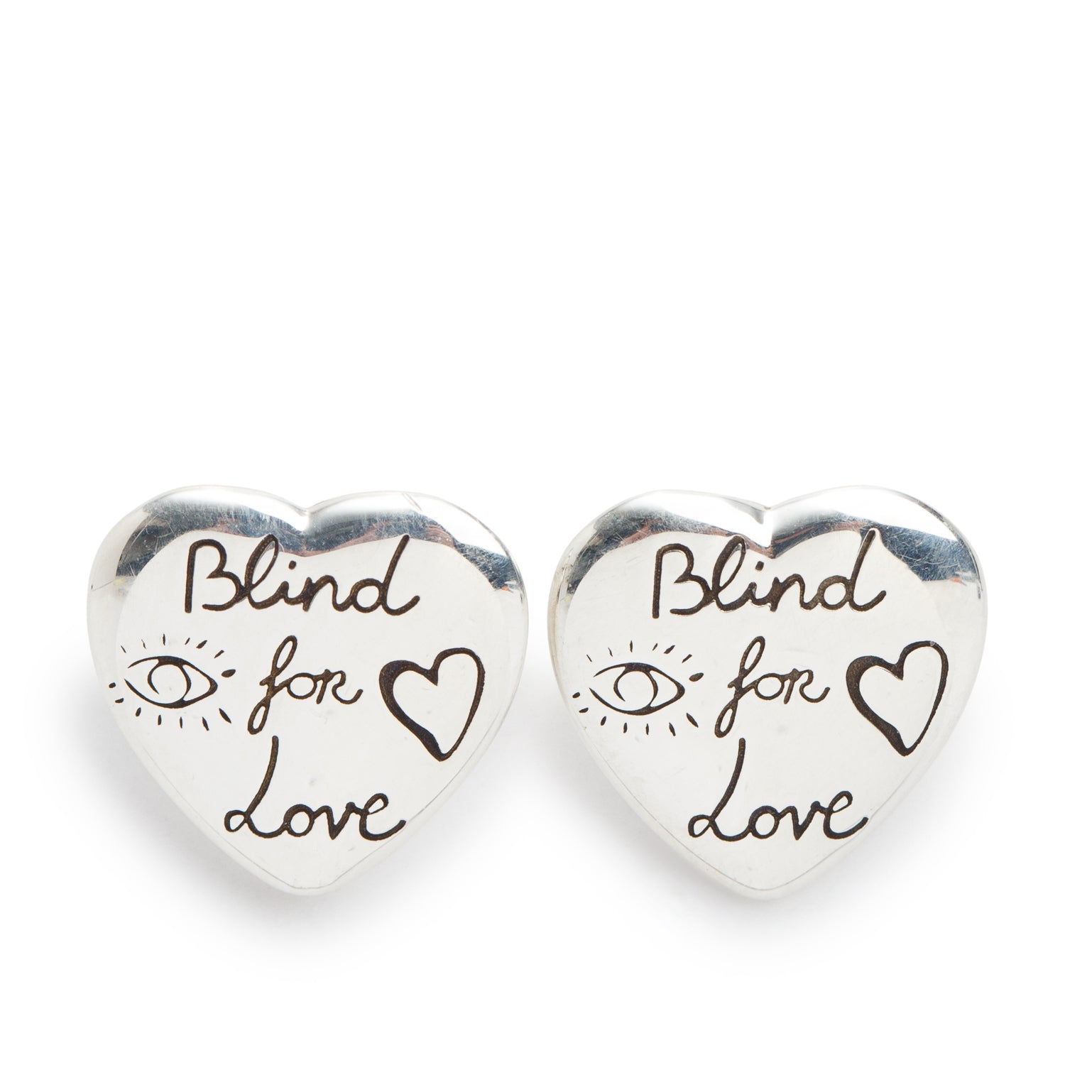Gucci Sterling Silver Blind for Love Heart Stud Earrings w/ Box