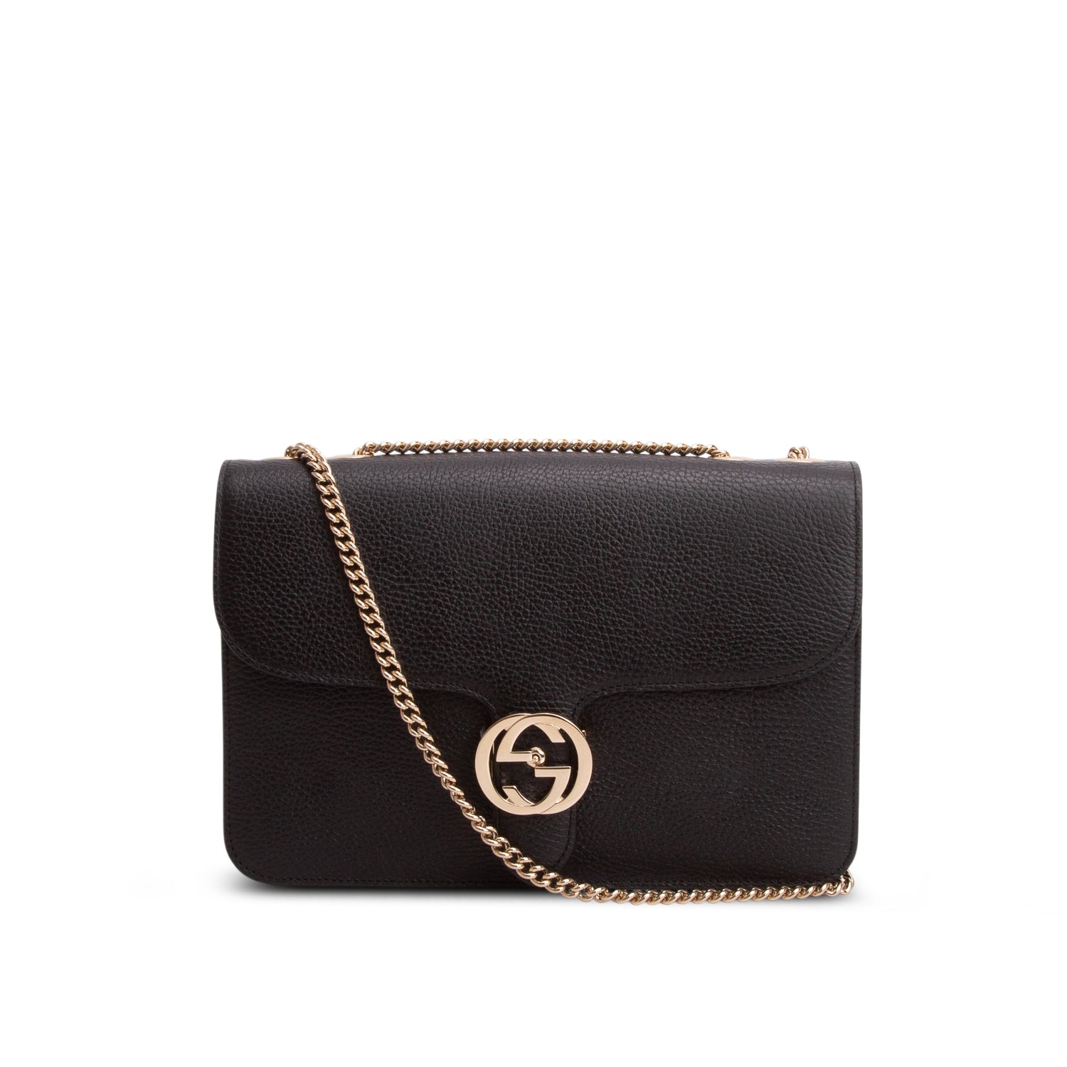 Gucci Black Calfskin Leather Medium Dollar Interlocking GG Shoulder Bag