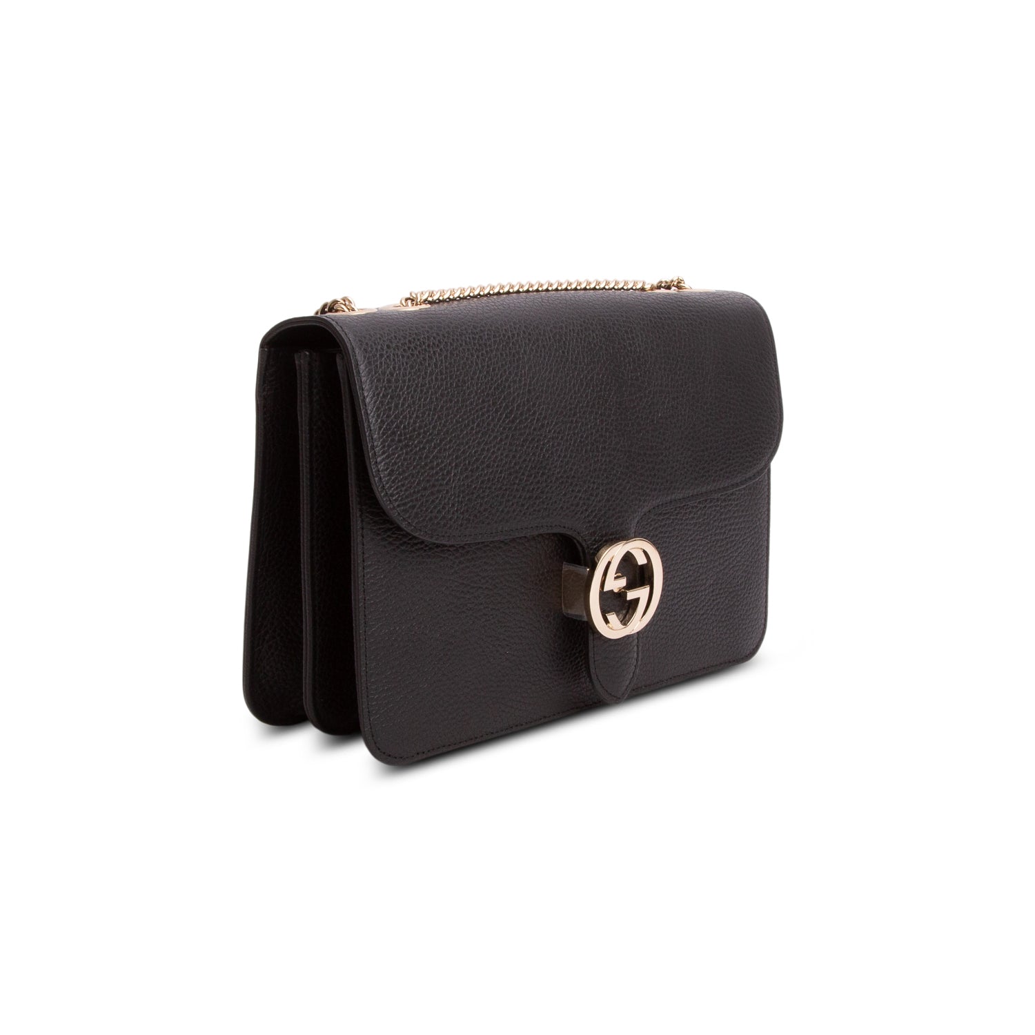Gucci Black Calfskin Leather Medium Dollar Interlocking GG Shoulder Bag