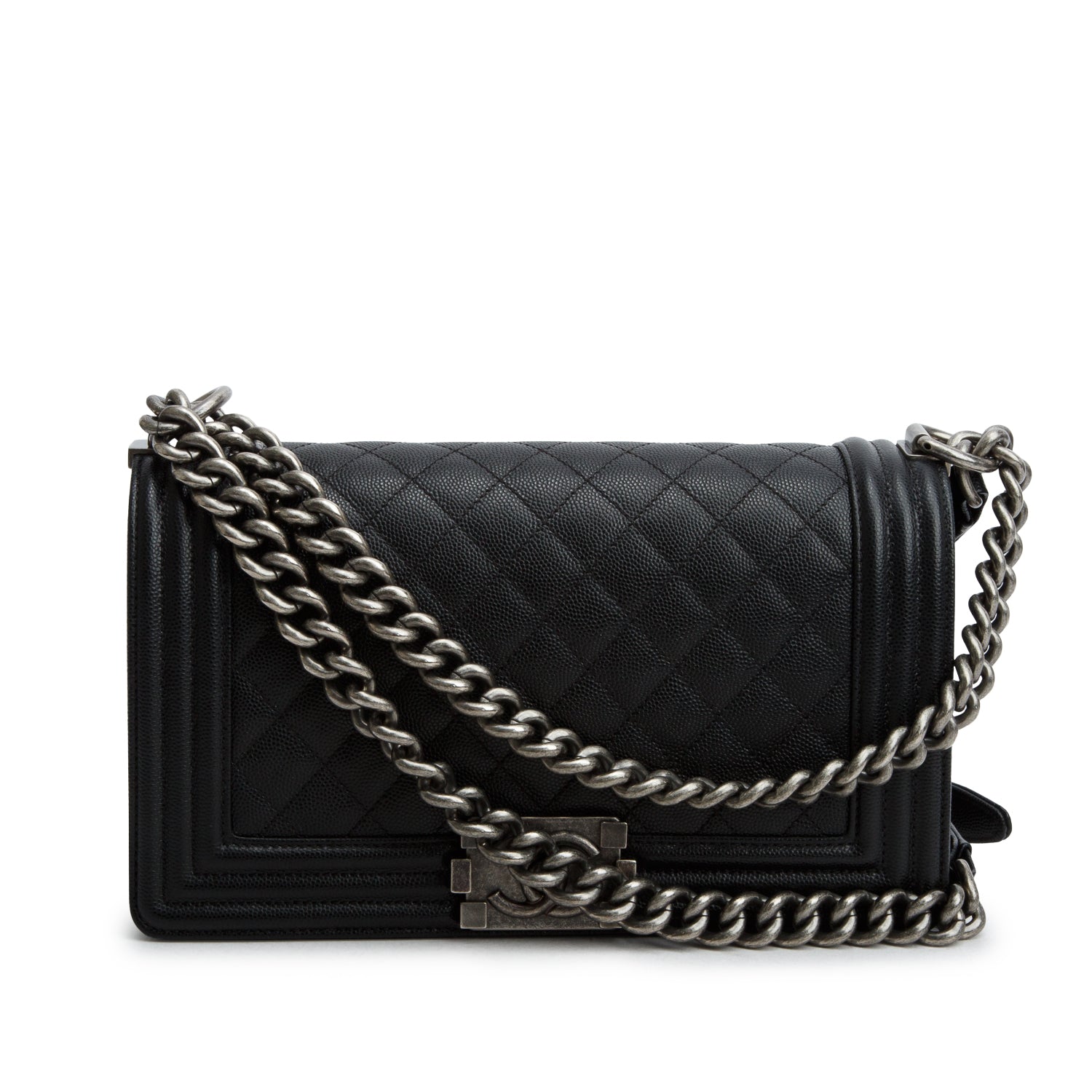 Chanel Black Caviar Quilted Medium Boy Flap Bag w/ Authenticity Card