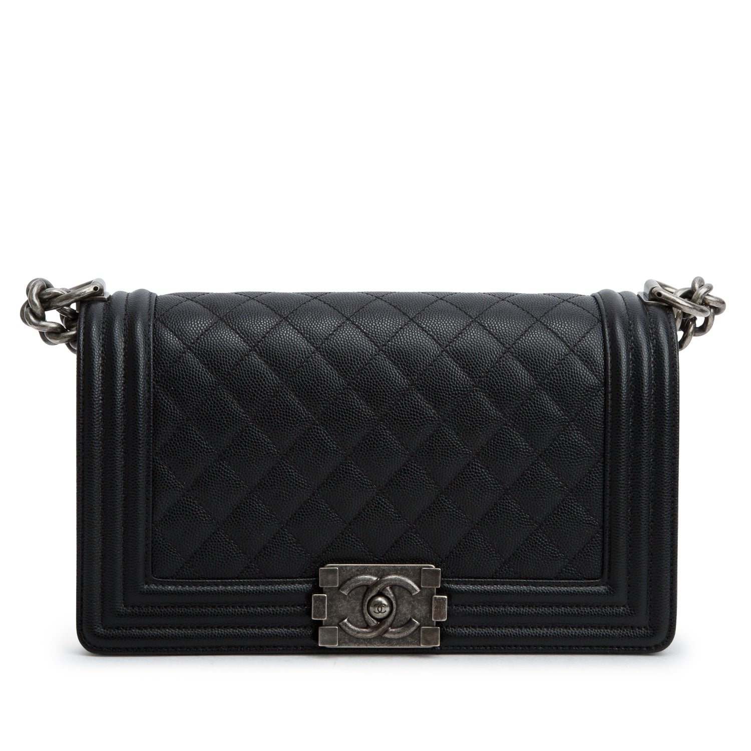 Chanel Black Caviar Quilted Medium Boy Flap Bag w/ Authenticity Card