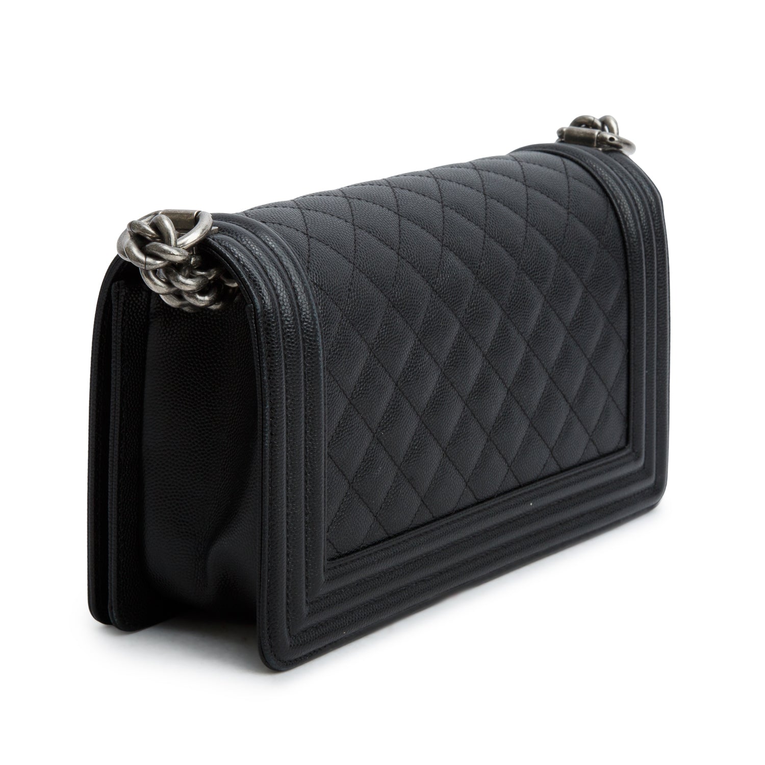 Chanel Black Caviar Quilted Medium Boy Flap Bag w/ Authenticity Card