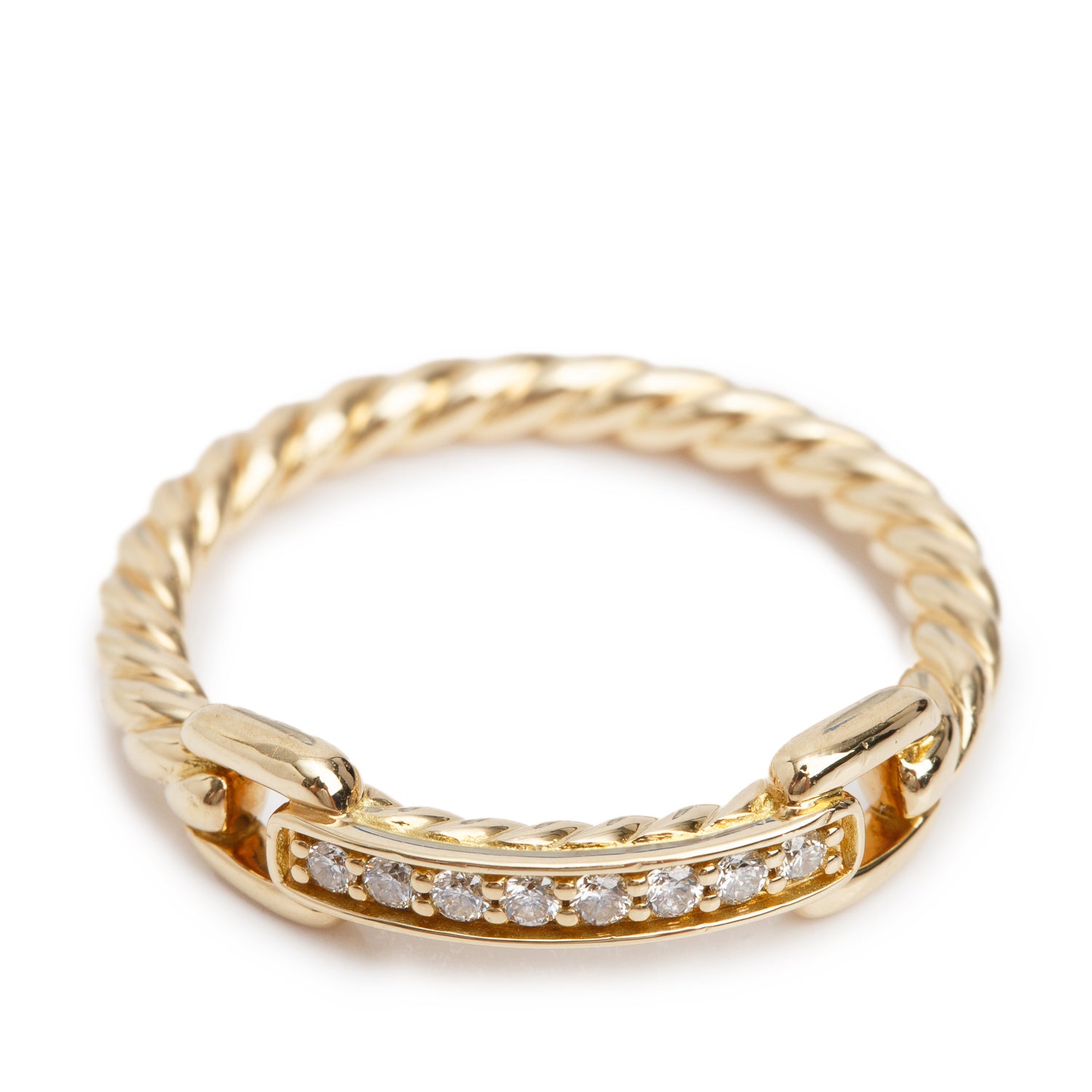 David Yurman 18k Yellow Gold Diamond 2.5 MM Petite Buckle Band Ring, Size 5.5